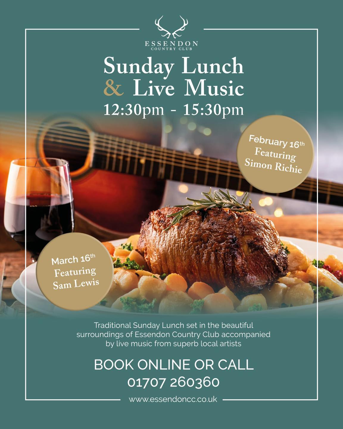 Sam Lewis Music proudly presents local artist Simon Ritchie performing live at Essendon Country Club / essendoncc_golf on Sunday 16th February from 12.30pm.
Join us for Sunday lunch accompanied by some live entertainment.
#EssendonCountryClubWeddingMusic #EssendonCountryClubWeddingBand #EssendonCountryClubPartyMusic #EssendonCountryClubPartyBand #EssendonCountryClubWeddingSupplier #EssendonWeddingMusic #EssendonWeddingBand #EssendonWeddingDJ #HatfieldWeddingMusic #HatfieldWeddingBand #HertsWeddingMusic #HertsWeddingBand #HertsWeddingDJ #HertsWeddingEntertainment #SamLewisWeddingAndPartyBandEssendonCountryClub #EssendonCountryClubSamLewisBand #HertfordshireWeddingBand #HertfordshireWeddingMusic #MillingBarnWeddingBand #RedcoatsWeddingBand #LatimerHouseWeddingBand #ShortmeadWeddingBand #SheeneMillWeddingBand #MillFarmWeddingBand #FanhamsHallWeddingBand