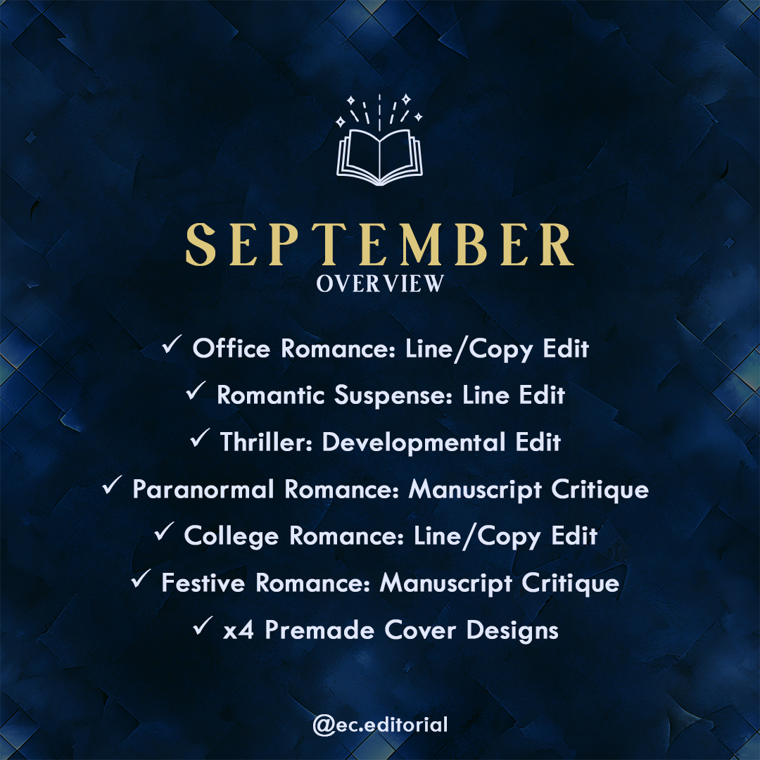 Wow, September really flew by! I had to double-check my list of projects, because I ended up working on more than I realized! The month was full of variety, but I definitely spent a lot of time in the world of romance—from contemporary to suspense, office to college, with heat levels ranging from closed-door to... let’s just say, very spicy 🌶️
Speaking of spice, I made myself chuckle this month while editing a particularly erotic scene. There's nothing quite like professionalism when, amidst the fun and games, I'm effectively tapping the protagonist on the shoulder as I slide my glasses up my nose to comment, "Sir, you have removed that item of clothing once already." (And that's why editors keep an eye on consistency errors!)
I had the pleasure of working with both new and returning authors. There’s something so special about long-term relationships with authors who have trusted me for years—seeing their name pop up in my inbox is always a delight. But I also love meeting new authors and discovering their unique styles. It’s what keeps the job exciting and fresh every day!
Looking ahead, I’m deep into a special project for a publisher (shh! 🤫), and I’m so excited to welcome back some familiar faces from October. I can’t wait to see what they’ve been working on!
📚 Here’s to another busy, fun-filled month!
#writingmood #noveleditor #indiesareworthit #amwriting #writingmotivation #instawrimo #writersblock #freelanceeditor #writinglife #bookeditor #aspiringauthor #writingtips #writingadvice #amediting #writerscommunity