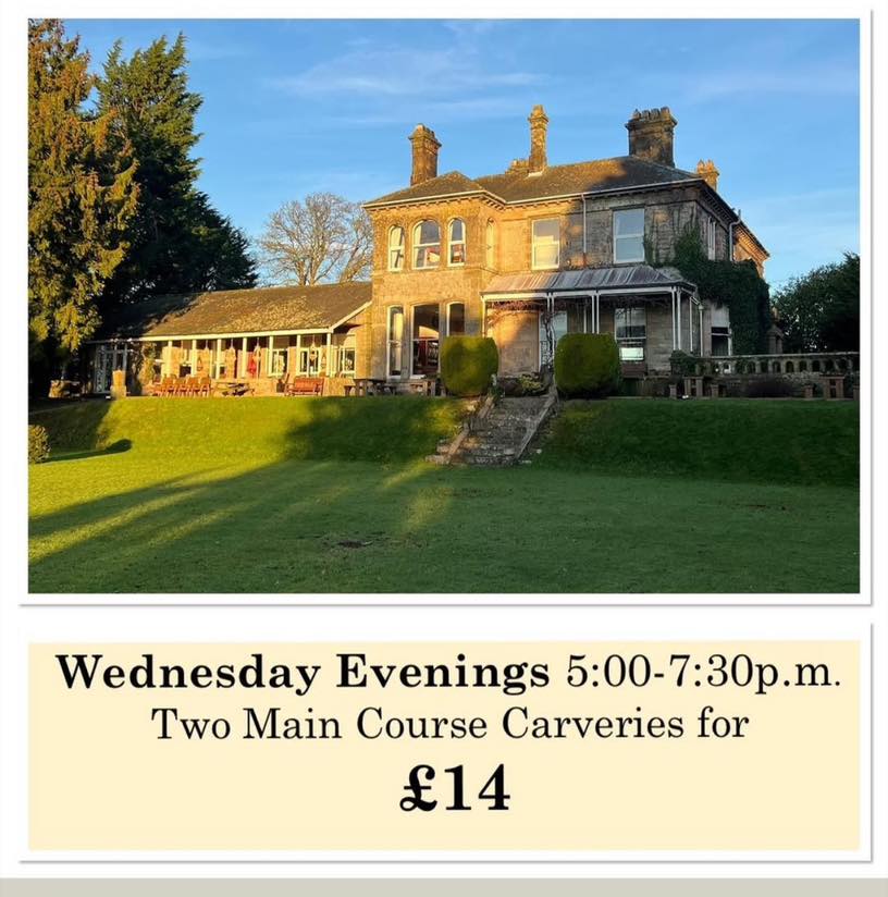 SERVING WEDNESDAYS
Wednesday Evenings 5:00-7:30 p.m.
Two Main Course Carveries for
£14
Child’s main for £3.50
01900 824400