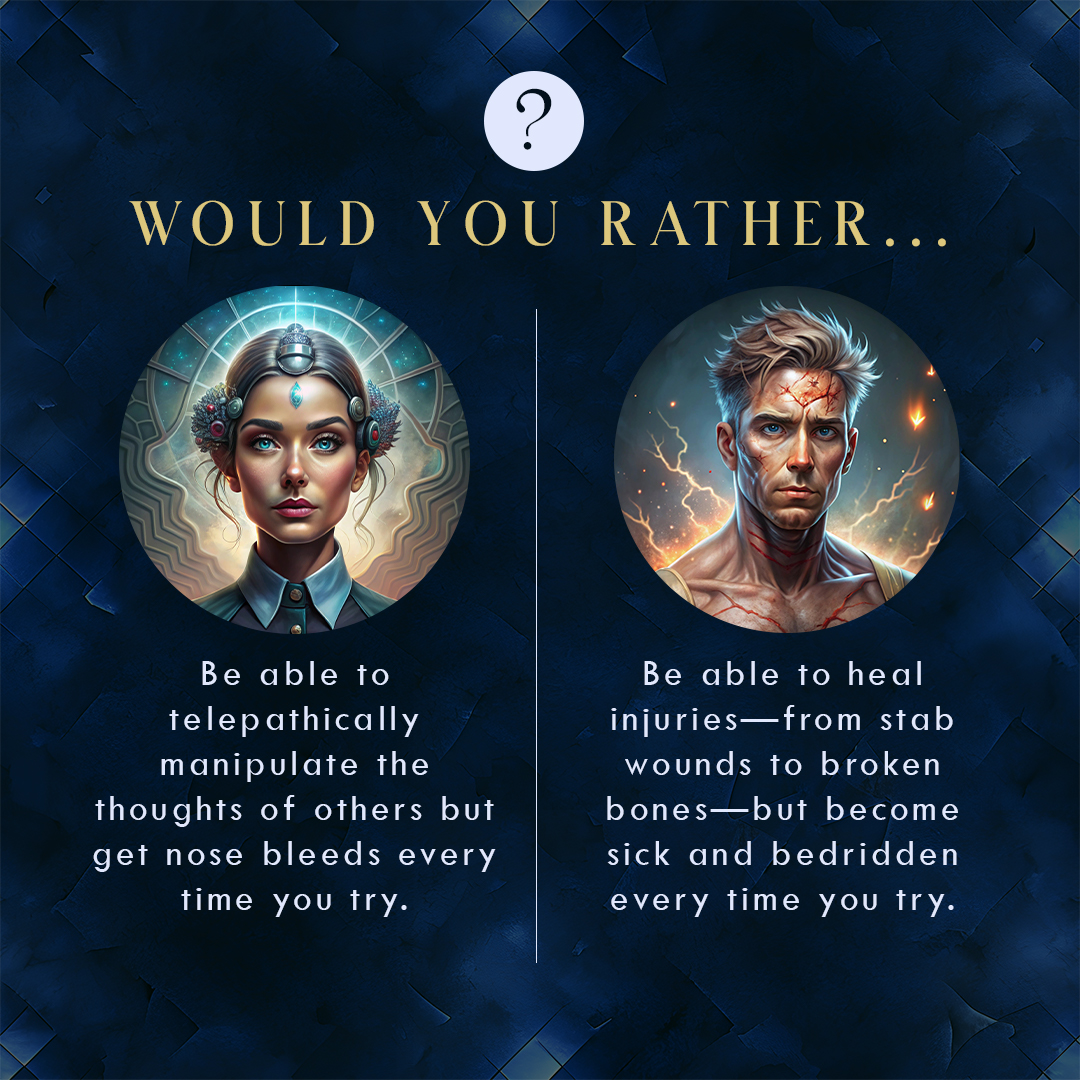 Would you rather be able to telepathically manipulate the thoughts of others but get nose bleeds every time you try—OR—be able to heal injuries, from stab wounds to broken bones, but become sick and bedridden every time you try.
As always, this question is inspired by a book I read recently: Mindspeak by Heather Sunseri (which I rated a promising four stars!). A well-paced, engagingly written exploration of embryonic modification with the hook of romance to complicate things further. The two main characters in this YA soft sci-fi each possess one of these powers—and both come with trials and stipulations.
I know what I'd prefer, but what about you?
#writingmood #noveleditor #indiesareworthit #amwriting #writingmotivation #instawrimo #writersblock #freelanceeditor #writinglife #bookeditor #aspiringauthor #writingtips #writingadvice #amediting #writerscommunity #nanowrimo