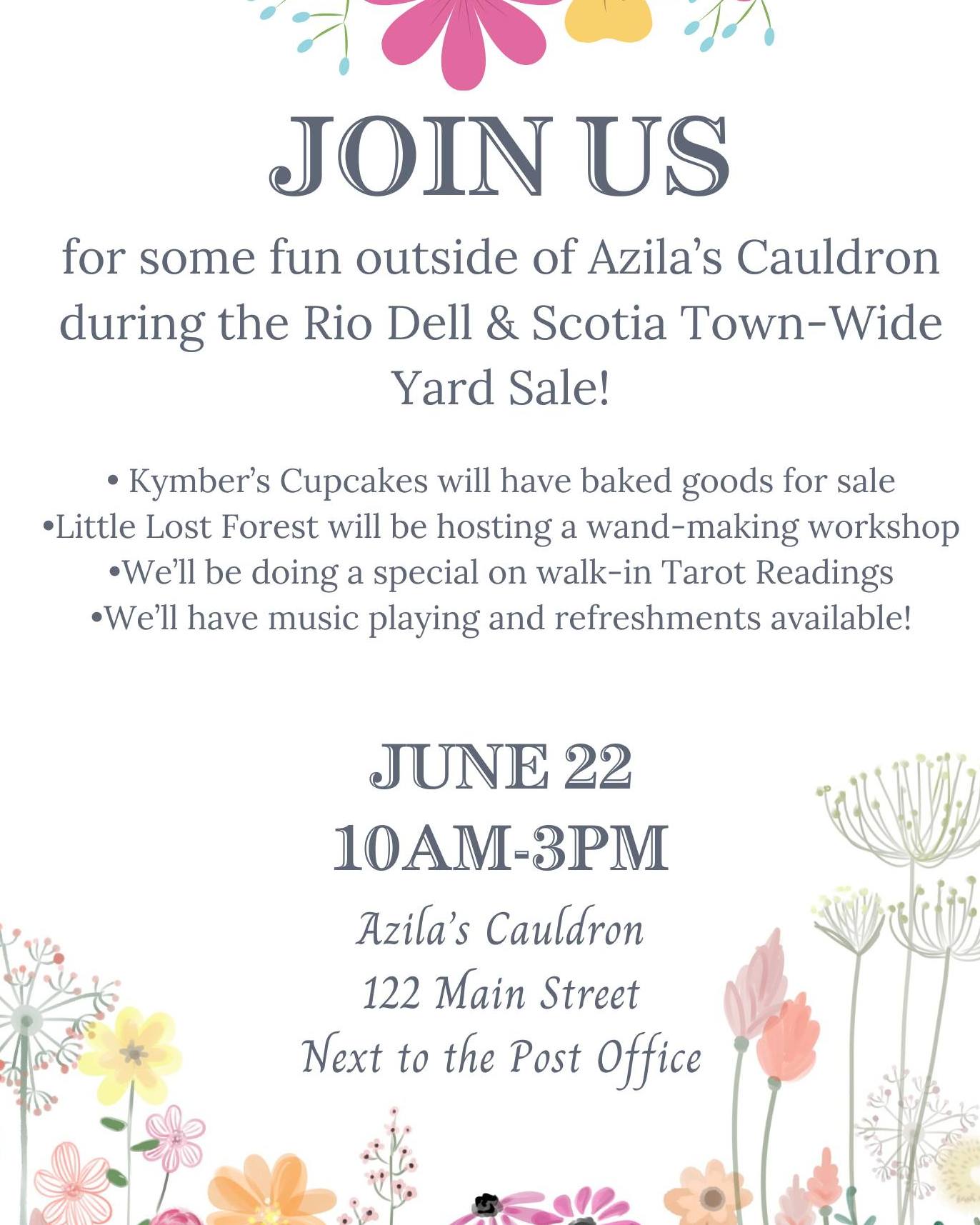 We're having a bit of a shindig out front of the shop this Saturday during the town-wide yard sale! We'll have some really cool things available for you out on the front lawn, and inside the shop we'll be doing a special on Tarot Readings.
If you're around this Saturday, come stop by and hang out with us for a bit!
🖤🖤
.
.
.
.
.
#MetaphysicalShop
#YardSale
#CommunityEvent
#TarotReadings
#ShopLocal
#SupportSmallBusiness
#SpiritualCommunity
#WitchyEvent
#HolisticLiving
#SpiritualShop
#TarotSpecial
#MysticMarket
#TownEvent
#WitchyVibes
#WeekendPlans
#LocalGathering
#ShopSmall
#ExploreLocal
#MetaphysicalEvent
#humboldtcounty
#humboldtredwoods