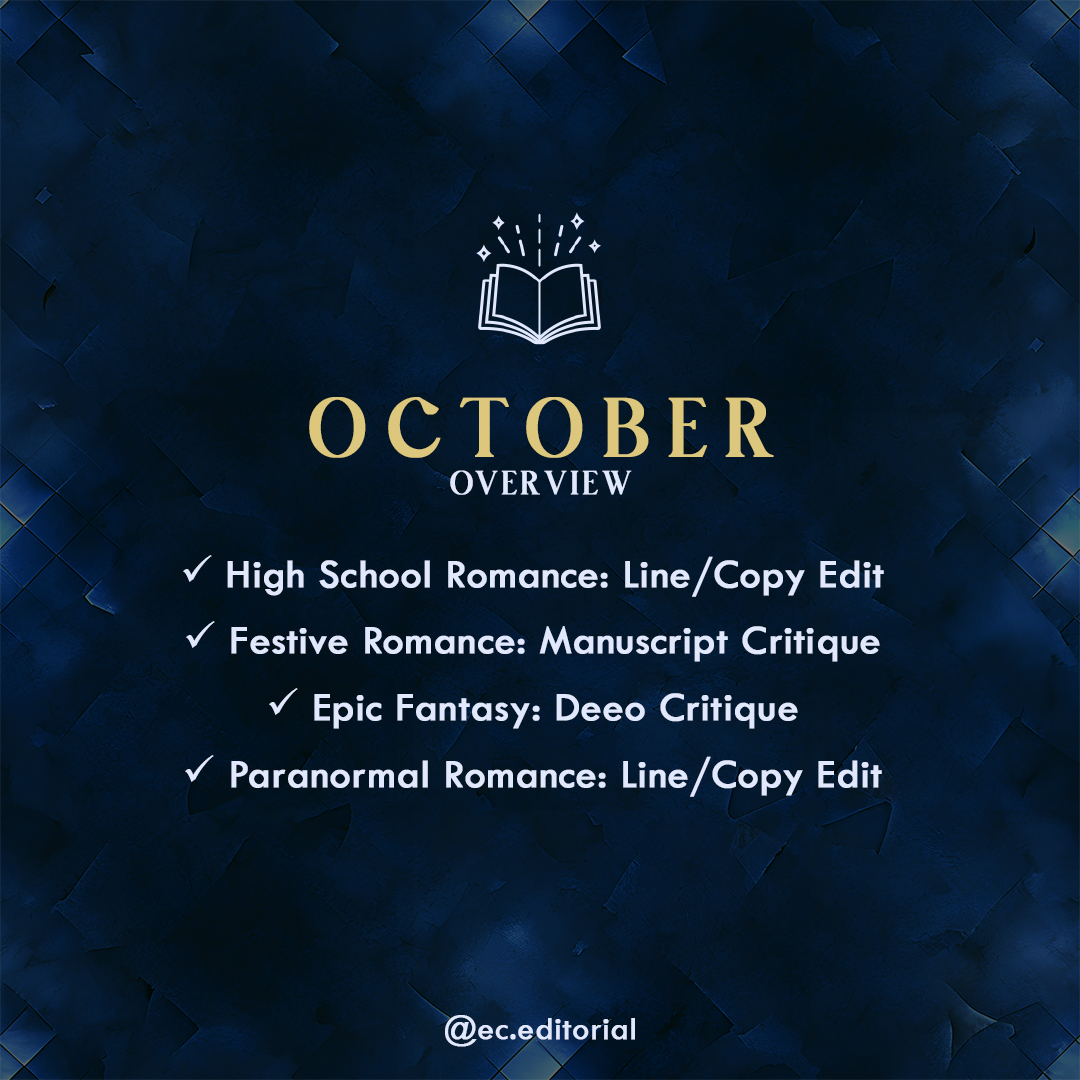 October has been a relatively relaxed month for me—aside from tearing my hair out when writer's block struck for the first time all year. We've all been there!
This month, I had the joy of diving back into a series with an author I haven’t worked with in ages, and I also heard from some familiar faces on social media who’ve picked up writing again, which made me incredibly happy 😊 Along with the romance novels that seem to keep finding me, I’ve also had the pleasure of working on some intricate fantasy, packed with meaningful themes ripe for the unpacking.
Mid-October brought an unforgettable personal moment: I saw the aurora with my own eyes for the first time! It was absolutely magical (in a scientific way)—a reminder of the beauty and wonder of the planet we live on. And on the business side, I welcomed a new author to my roster and received some fantastic queries from potential clients. With projects already booking into 2025, now’s the time to reach out if you’ve got a manuscript that needs attention!
In personal writing news, I’ve finished my trilogy! Book 3 is in its second round of beta reading, and I’ve officially started writing Book 4 with the help of a stellar alpha reader. I’m aiming for a quick release of the trilogy next summer, and Book 4 might follow in 2026—assuming I don’t rewrite the whole thing first, of course!
Here’s to November and all the exciting projects it will bring 💻📚✨
(Ah, darn typo! Deep* not Deeo 🙄)
#bookeditor #entrepreneur #amediting #freelanceeditor #editor #workfromhome #noveleditor #indieauthor #businessowner #indiesareworthit #freelancer #freelance #indieauthorsofinstagram #aspiringauthor