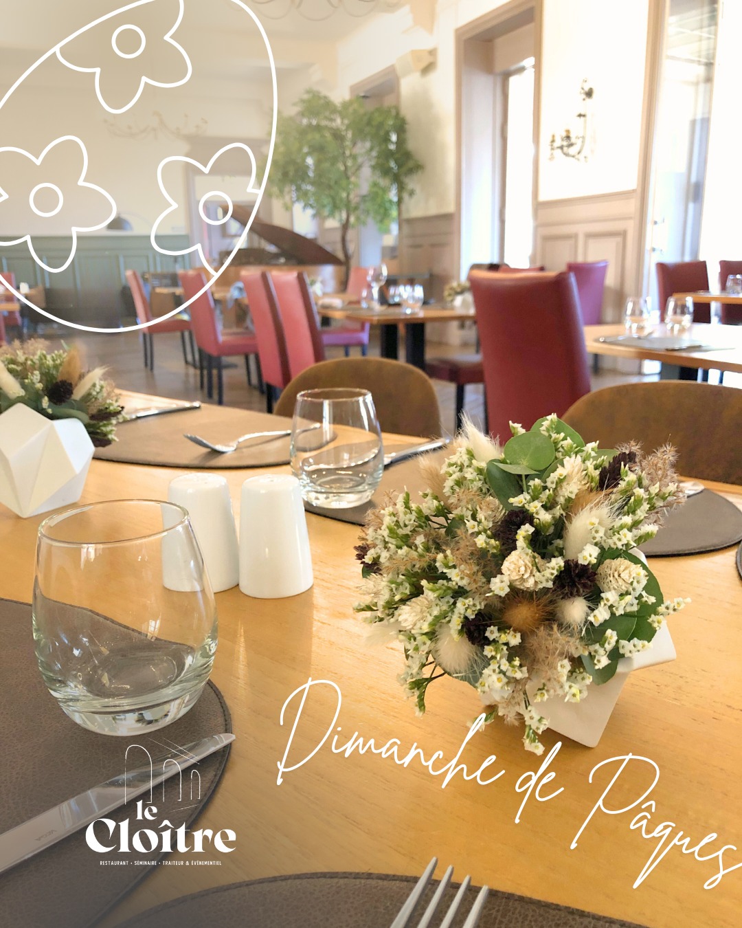 🐰 𝐏𝐚̂𝐪𝐮𝐞𝐬 𝐚𝐮 𝐂𝐥𝐨𝐢̂𝐭𝐫𝐞 𝐝𝐞 𝐁𝐨𝐮𝐫𝐛𝐨𝐧-𝐋𝐚𝐧𝐜𝐲
Ce dimanche 20 avril, réservez votre table pour un repas convivial et gourmand en famille ou entre amis ! 🥂🍴
✨ Réservez vite au 03 85 89 18 91 !
📍 Restaurant du Cloître • 1 Parc Thermal à Bourbon-Lancy
📅 Menus sur www.restaurantducloitre.fr
☎️ Réservations au 03 85 89 18 91
Au plaisir de vous accueillir !
#restaurantducloitre #saoneetloiretourisme #route71 #incontournables71 #bourbonlancytourisme #bourbonlancy #charolaisbrionnais #destinationsaonetloire #bourgogne #bourgognefranchecomté