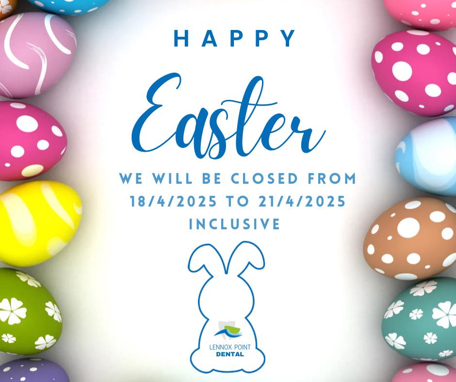 We will be closed for the Easter break from 18/4/2025 until 21/4/2025 inclusive.
We will reopen at 8.00am on Tuesday 22/4/2025. Wishing everyone a safe and happy Easter.
#happyeaster #holidaybreak #lennoxhead #lennoxpointdental