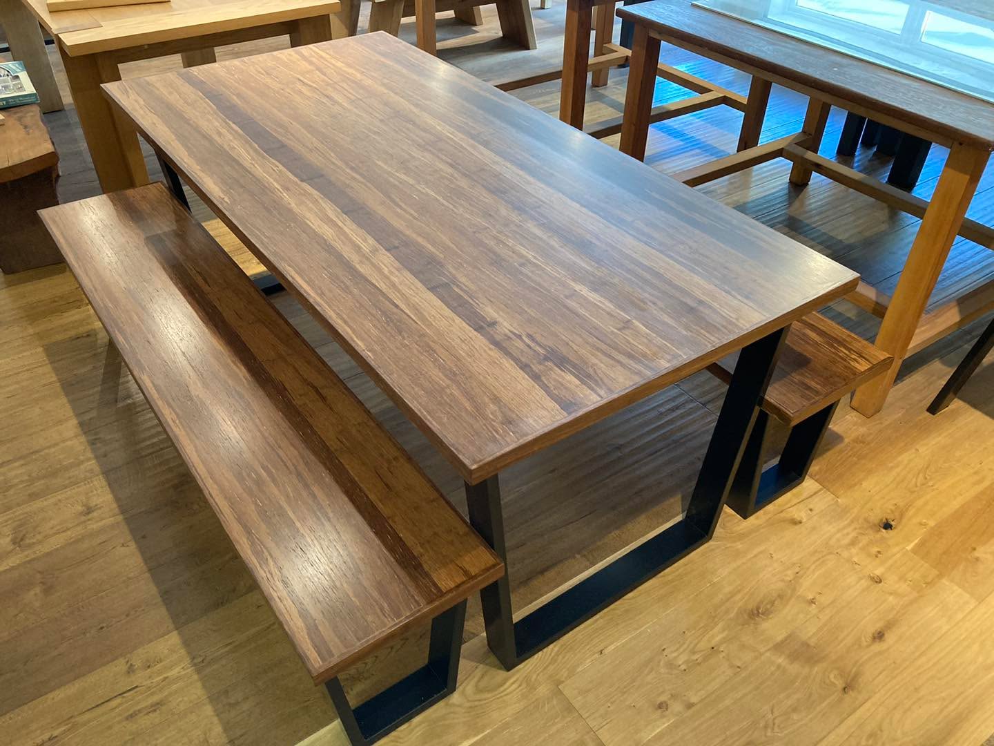 Smoked Bamboo…
We still have this cracking table and bench set available, made from reclaimed bamboo flooring, the top is very durable and has come up a lovely teak colour. We’ve paired it with black powder coated steel trapezium legs. The table top size is 1835x910mm. Delivery available.
Table £600
Bench £200 each
#reclaimedtimber #sustainable #reclaimedwood #zero #refurbishment #zerowaste #waste #flooring #woodtable #table #tables