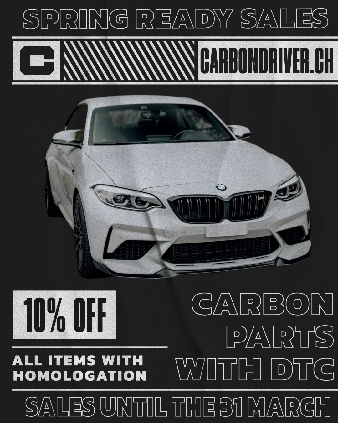 🔥 FLASH SALE CARBON DRIVER 🔥
-10% OFF ALL our homologated carbon fiber parts until March 31st! 🏁
Elevate your car with our Swiss-homologated parts:
• Spoilers
• Front Lips
• Diffusers
• Side Skirts And much more...
✅ DTC Homologation included
✅ Satisfied or get your money back
⚡️ Promo code: SPRING10
Don't miss this unique opportunity to get your car ready for spring !
#CarbonDriver #BMWM #BMWMperformance #CarbonFiber #SwissAlpinePerformance #BMWparts #BMWtuning #SwissCars #BMWlife #BMWMnation