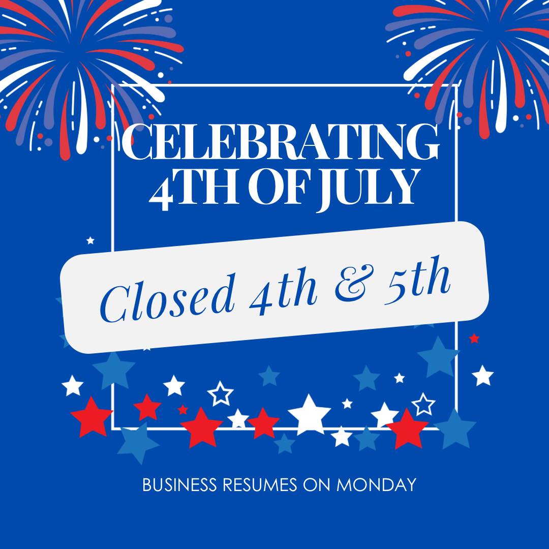 The last day to pickup for the 4th of July weekend is Wednesday 9a-4p. We have bunting, tables, chairs, linens, and more are available to make your celebration a success!
We will be closed Thursday and Friday for the holiday.
