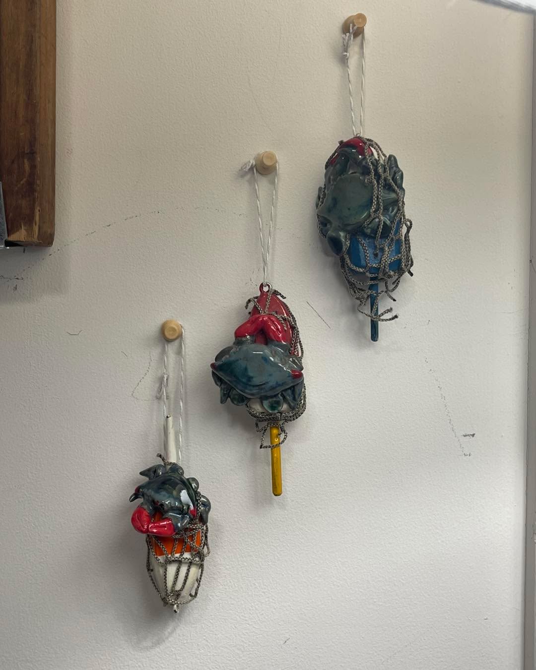 Someone once told me to hang my art up that I was selling when it was not craft fair season, so that I could enjoy the work until it went to another home. 🦀 🦀 🦀 #ceramics #bluecrab #pottery #ornament #ceramiccrab #reusedartmaterials #recycledart #handbuiltceramics #miniart