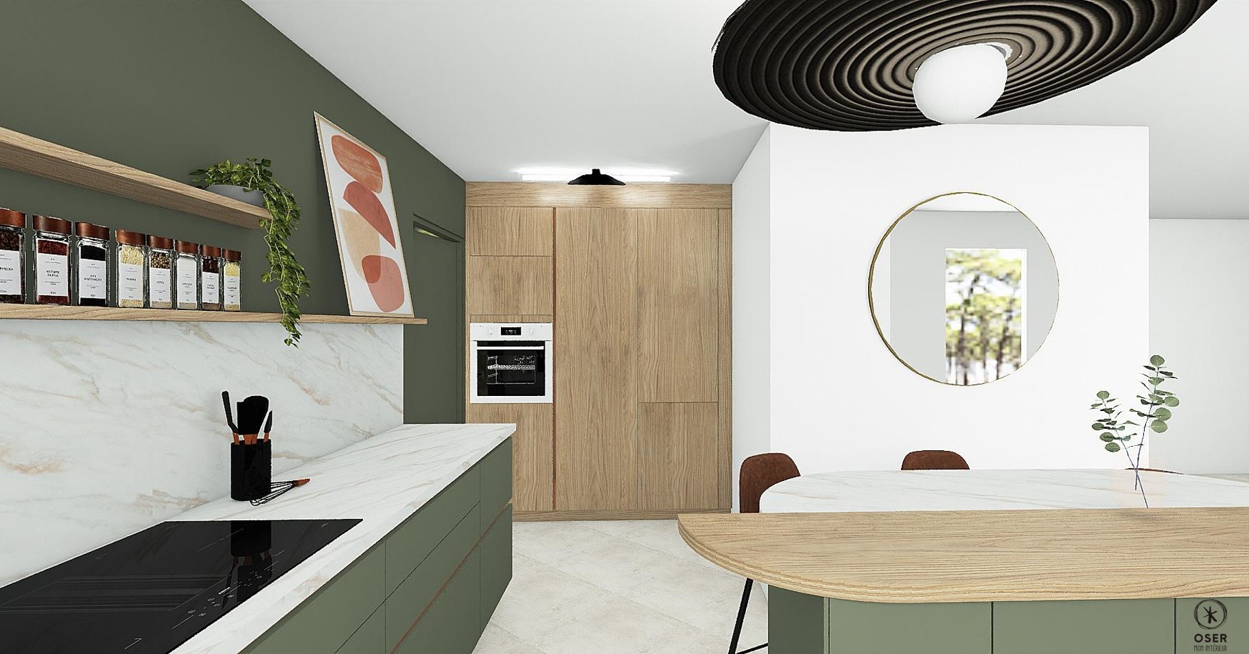 #Inspiration Cuisine Sur-Mesure 🖌
Voici une belle idée d’agencement qui allie esthétique, fonctionnalité et originalité !
Dans cette réalisation, le mur d’armoires dissimule élégamment le réfrigérateur pour une façade uniforme et épurée. Le choix du bois clair apporte chaleur et contraste subtilement avec le vert profond des meubles bas.
Une hotte tellement discrète, qu'elle est dissimulée dans le coulissant sous la plaque. Tellement pratique et facile à nettoyer 😁
💘Coup de cœur pour l’îlot central au design unique : sa forme en demi-lune avec plateau bois crée une vraie rupture dans l’espace. Avec ces lignes minimalistes, les matériaux naturels et les touches déco, cette cuisine sans poignée nous fait craquer !!
#CuisineSurMesure #InspirationDéco #AgencementCuisine #DesignIntérieur #CuisineModerne #IlotCentral #MurDarmoires #DécoCuisine #createurinterieur #plaqueaspirante #AgencementInterieur