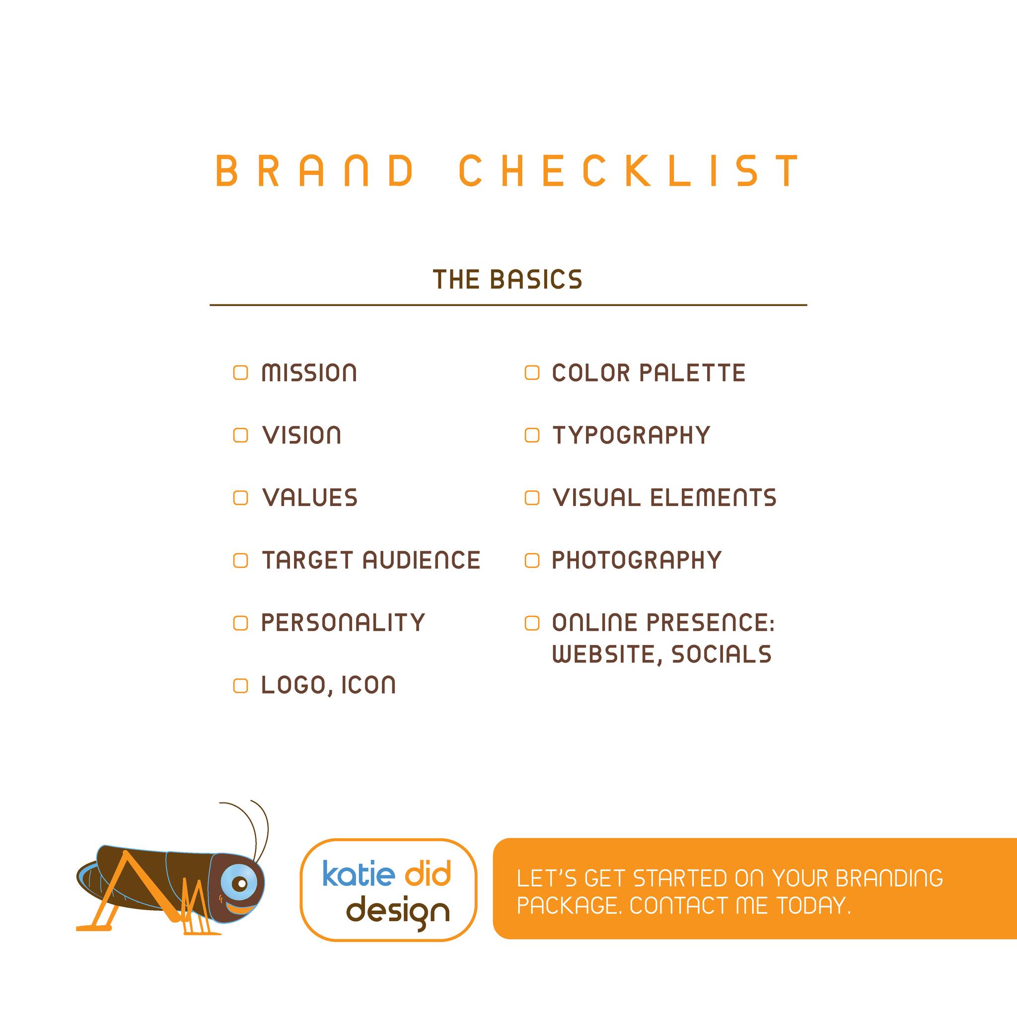 🎨✨ Ready to make your brand shine? ✨🎨
Your logo is more than just a design - it's the face of your brand, the visual representation of your mission, vision, and values. It's the first impression you make on potential customers and sets you apart from the competition.
Whether you're starting from scratch or looking to refresh your current branding, my branding checklist covers all the essentials: Mission, Vision, Values, Target Audience, Personality, Logo, Color Palette, Typography, Visual Elements, Photography, and Online Presence.
Your logo is a key pillar of your identity and can pave the way for your long-term success. Let's work together to create a brand that's not only easily recognizable but also uniquely yours.
Reach out today get started or refer a friend who's ready to elevate their brand! Let's bring your vision to life. 💼✨ #BrandIdentity #GraphicDesign #LogoDesign #rvabusiness #katiedid