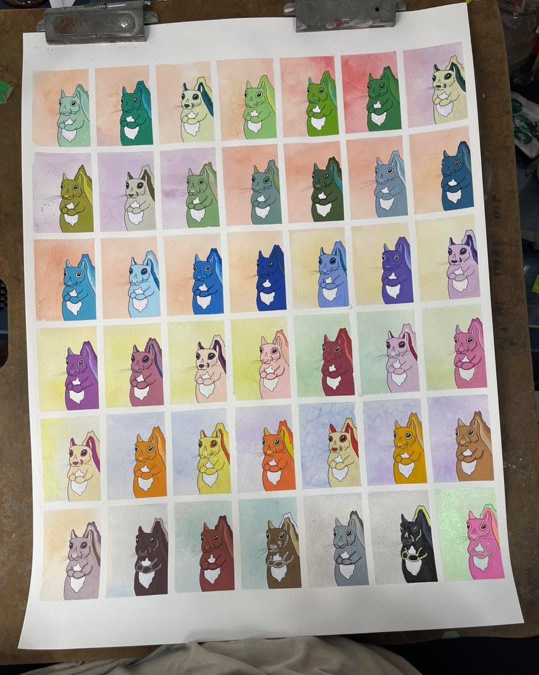 Played around with color and some acrylic paint markers. This is what I came up with, an army of squirrels! 🐿️ Do you have a favorite color combination?
.
#squirrels #acrylicpainting #acrylicpaintmarkers #playwithart