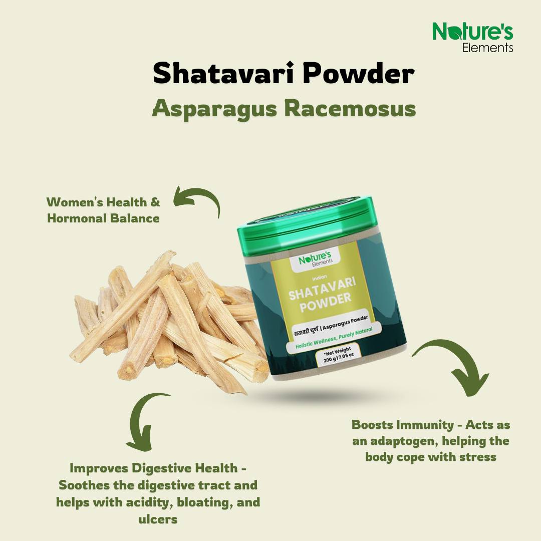 🌿 Nourish. Balance. Thrive. | Shatavari Powder by Nature’s Elements 🌿
Meet your new Ayurvedic super herb – Shatavari! ✨ Known as the “Queen of Herbs,” this powerhouse is packed with benefits for hormonal balance, digestion, immunity, and vitality.
✅ Supports women’s health – regulates cycles & eases menopause
✅ Boosts immunity & energy naturally
✅ Soothes digestion & gut health
✅ Enhances skin & hair with rich antioxidants
✅ Reduces stress & promotes overall well-being
Simply mix a teaspoon with warm milk, honey, or water for a daily dose of wellness! 🌱💚
#NatureNurtures #AyurvedaForLife #Shatavari #HerbalHealing #NaturalWellness #HolisticHealth #WomenWellness #AyurvedicHealing #HealthyLiving #PlantPower #GutHealth #ImmunityBooster #HormonalBalance #SelfCareRoutine #SustainableWellness
