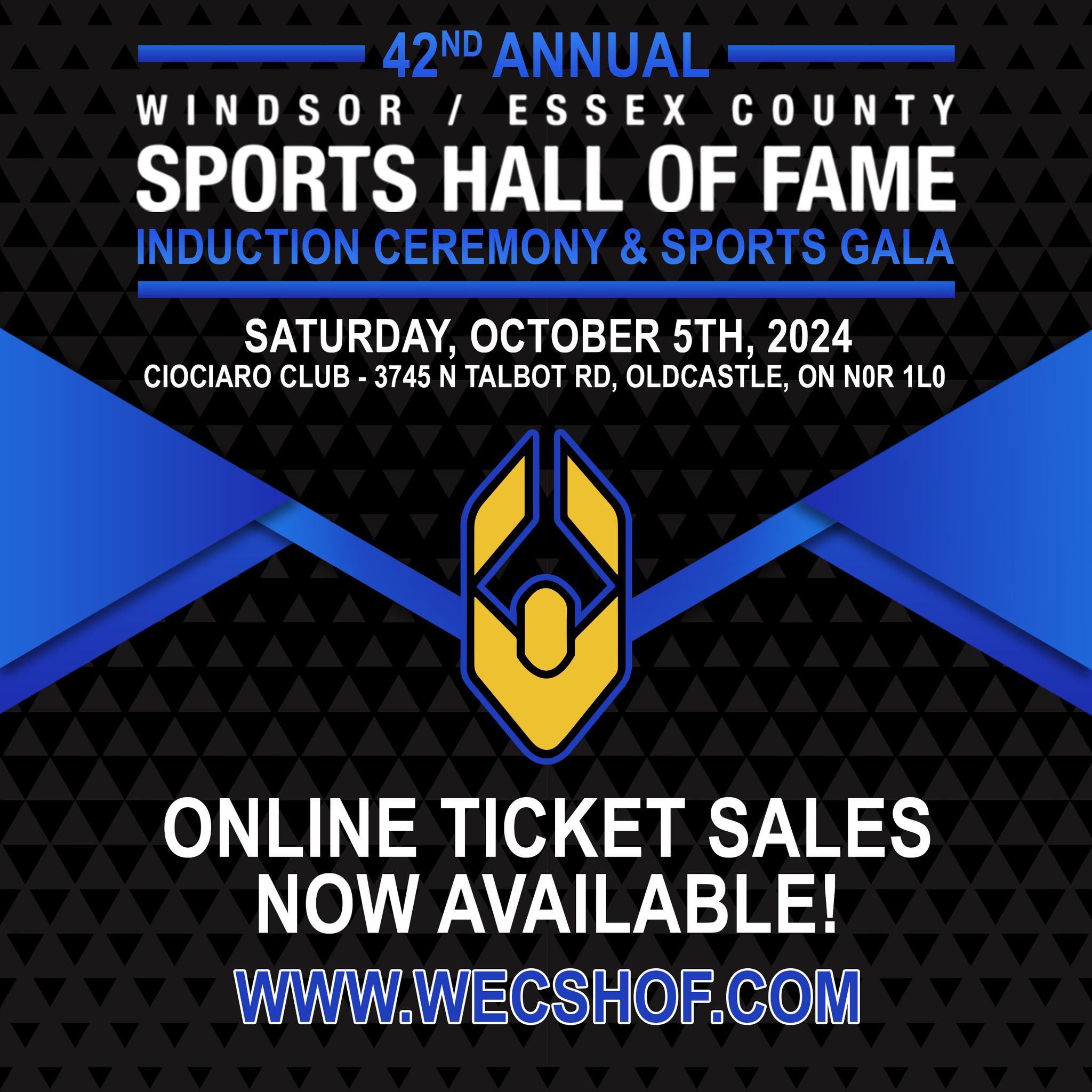 🚨 LAST CALL FOR TICKETS TO THE 2024 WECSHOF GALA! 🎟️
Online ticket sales end TONIGHT at 11:55pm! 🏆
.
To purchase tickets, use the link in our bio, or visit www.WECSHOF.com
.
We can’t wait to host our annual Inductee Gala on October 5th at the Ciociaro Club of Windsor!
.
.
#wecshof #HallOfFame #Gala #Athletes #Builders #Inductees #windsoressex
#windsor #Sports