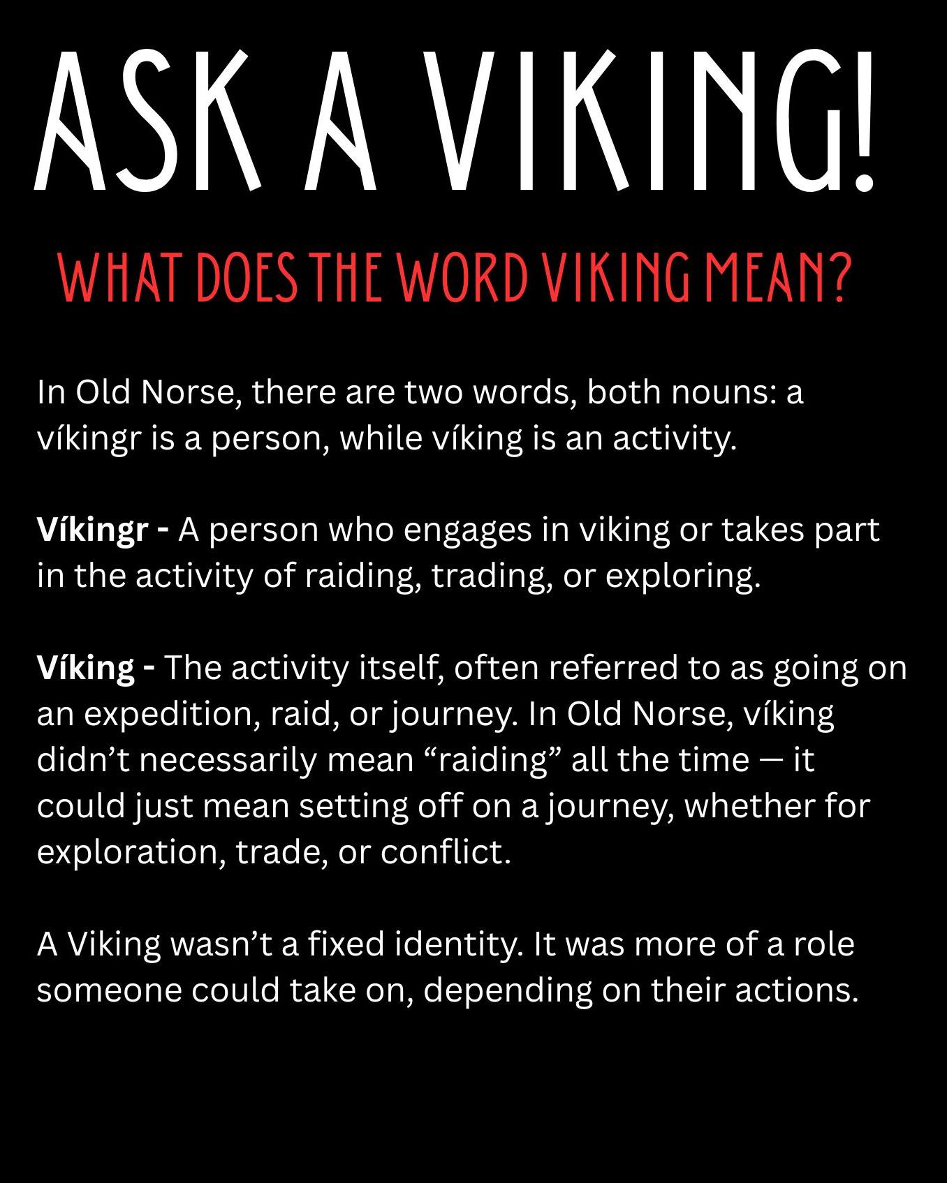 ASK A VIKING!
What does the word Viking mean?
#HistoricalReenactment #VikingRaiders #VikingLife #VikingBattle #askaviking #livinghistory #VikingEra #VikingReenactment #dorset #VikingHeritage #VikingWarriors #reenactment #VikingHistory #VikingCulture #vikings #VikingCraft #ulfhedinn #reenactors #wessex #vikingsofpoole