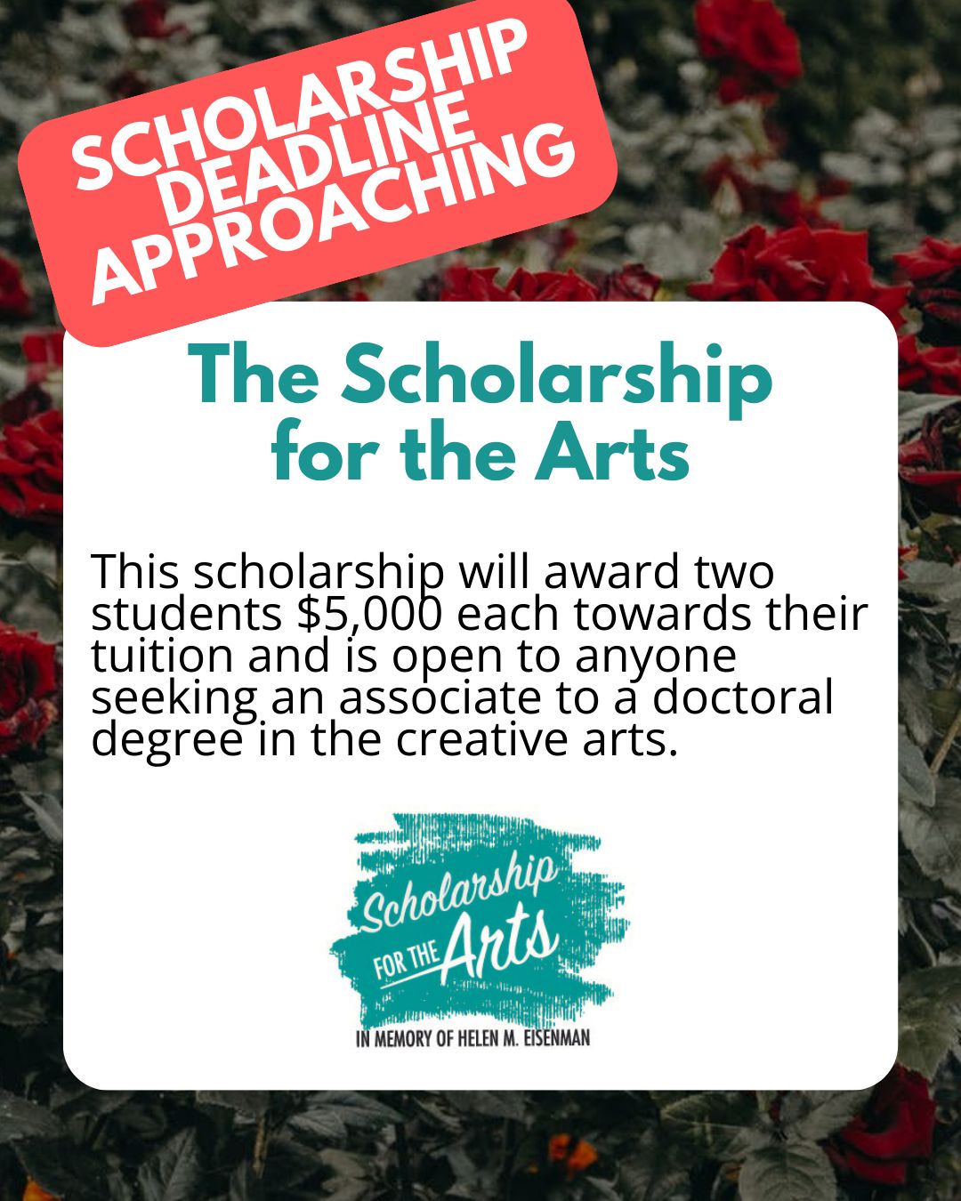 ➡Are you seeking a degree in a creative field (fine arts, graphics, music, singing, photography, filmmaking, writing, poetry, dance, theatre, and other performance arts)?
➡ Don't miss the deadline for The Scholarships for the Arts in memory of Helen M. Eisenman on May 30, 2025!
🔗 https://www.cfroundtable.com/arts-scholarship (Link in bio.)
➡ Bonus points if you share this post and tag anyone that may be interested.
➡ Please email scholarships@usacfa.org with any questions!
#CFawareness #cf #cysticfibrosis #cfirl #scholarship #scholarships #scholarshipopportunities