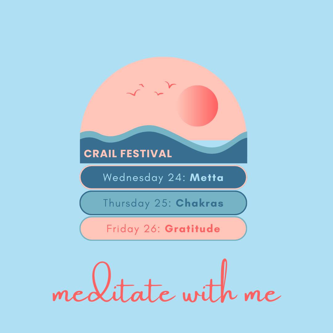Week two of Crail Festival brings meditations with a mission -
🪷 to generate and share loving kindness (Weds)
🪷 to harmonise the body's energy centres or chakras (Thurs)
🪷 to experience the profound power of gratitude (Fri)
Join me at 9.30am in Crail Kirk Hall and start your day the mindful way. There's a pretty good chance you'll feel all the better for it ☺️
Book via the Crail Festival website: www.crailfestival.org
#crail #morningmeditation #metta #dailymeditation #blueskybodymind #mettameditation #lovingkindness #gratitudemeditation #chakrameditation
