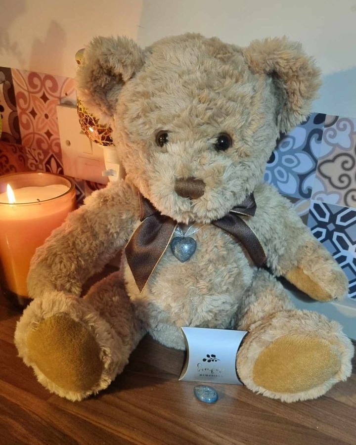 Our competition winner Amanda has received her Zachary Memorial Bear and sent us this lovely photo 🤍 We're sure he'll be given lots of cuddles!
🧸 Zachary Memorial Bear is the perfect gift for those who have suffered a loss this year as it's the most huggable memorial ashes gift that you'll find. Christmas is always a difficult time for those who are grieving and this heartfelt gift will help them through 🤍 #memorialjewelleryshropshire #helpwithgrief #memorialjewellerywestmidlands #memorialheart #cremationashesjewellery #ashespedant #ashespendant #cremationashespendant #samfirememorialsshropshire #memorialteddybear