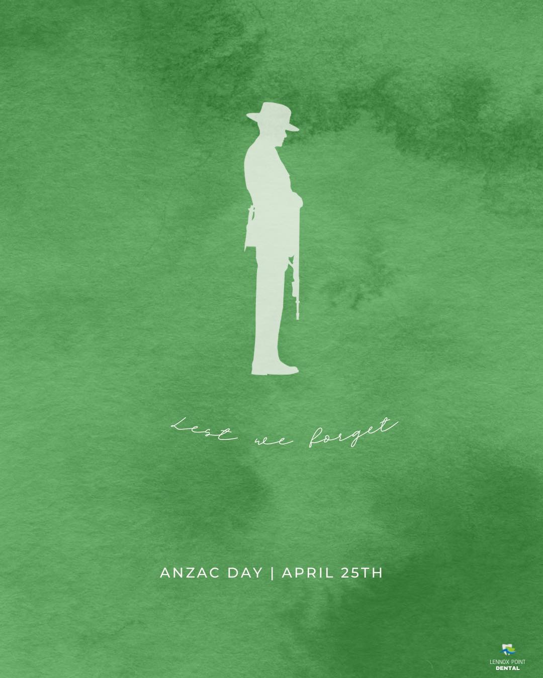 This Anzac Day we pay tribute to the brave men and women who have served and continue to serve our country. Thank you for your service.
Lest we forget.
The practice will be closed on Friday 25th April and will reopen on Monday 28th April at 8.00am.
#anzacday #anzacs #anzacspirit #lestweforget #wewillrememberthem #thankyouforyourservice #localdentist #lennoxhead #lennoxpointdental