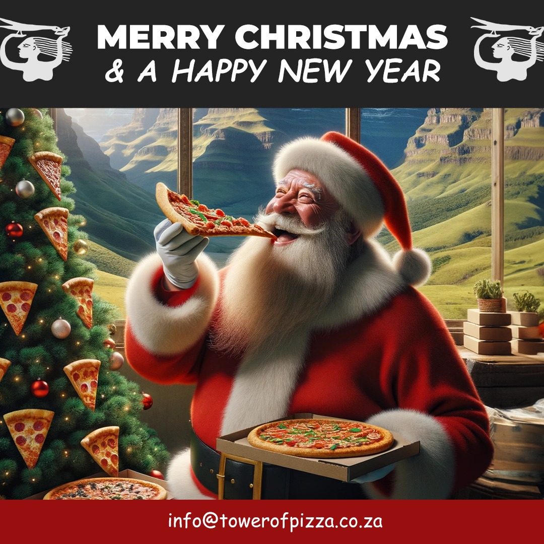🎄🍕 It’s the most wonderful time of the year at Tower of Pizza! As the festive lights twinkle in the Drakensberg sky, our wood fired ovens are eager to bring you a slice of holiday cheer.
Whether it's a cozy family dinner or a cheerful get-together with friends, let's make this Christmas season unforgettable with every bite. Wishing you a Merry Christmas filled with love, laughter, and lots of pizza from all of us at Tower of Pizza! 🎅🎉
Please note that we will be closed on Christmas day, but back in full swing thereafter!
#Christmas #TowerOfPizza #FestiveFlavours #DrakensbergDelights #HolidaySeason #PizzaAndCheer