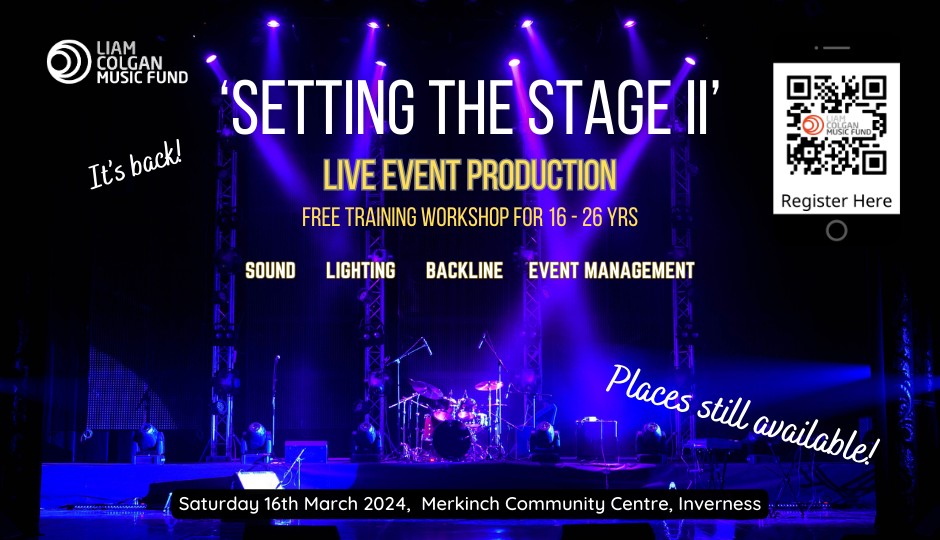 This highly acclaimed workshop brings together:
- 24 young people keen to learn about live event work
- an experienced crew of music event production professionals
- three superb live bands/artists carrying out soundchecks,
...... in a "real world" setting where trainees get hands-on experience
Click here to see the video of last year's workshop: https://youtu.be/XRtEz6AXUyQ
PLACES STILL AVAILABLE
Register online here: bit.ly/3TYd5fO
IMOUT Events | Highland Backline Hire | CMPS