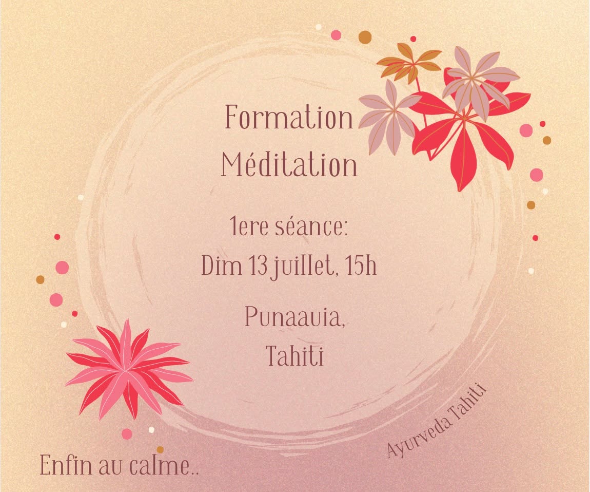 Initiation à la Méditation Primordiale – Nouvelle session dès le 13 juillet
Et si tu apprenais à méditer… vraiment ?
Pas avec une appli. Pas avec une technique impersonnelle.
Mais avec un mantra personnel.
La Primordial Sound Meditation, enseignée par Deepak Chopra, est une méthode ancestrale simple et profonde.
Elle apaise le mental, régule le stress, améliore le sommeil, renforce le système nerveux — et ouvre la porte à une clarté intérieure durable.
4 séances de 1h30 :
– 3 en petit groupe (max. 6 personnes)
– 1 en individuel pour recevoir ton mantra sacré, unique et confidentiel
Début de la prochaine session : samedi 13 juillet
(Ensuite, nous définissons ensemble les horaires qui conviennent au groupe.)
Aucun prérequis. Juste l’envie de te retrouver.
Pour t’inscrire ou poser une question, écris-moi en message privé.
Je serai ravie de t’accompagner dans cette belle pratique.
Ou contacte moi par mail: eliane@ayurveda-tahiti.com
#meditation #chopra #paixinterieure #clartementale #pleineconscience #ayurveda