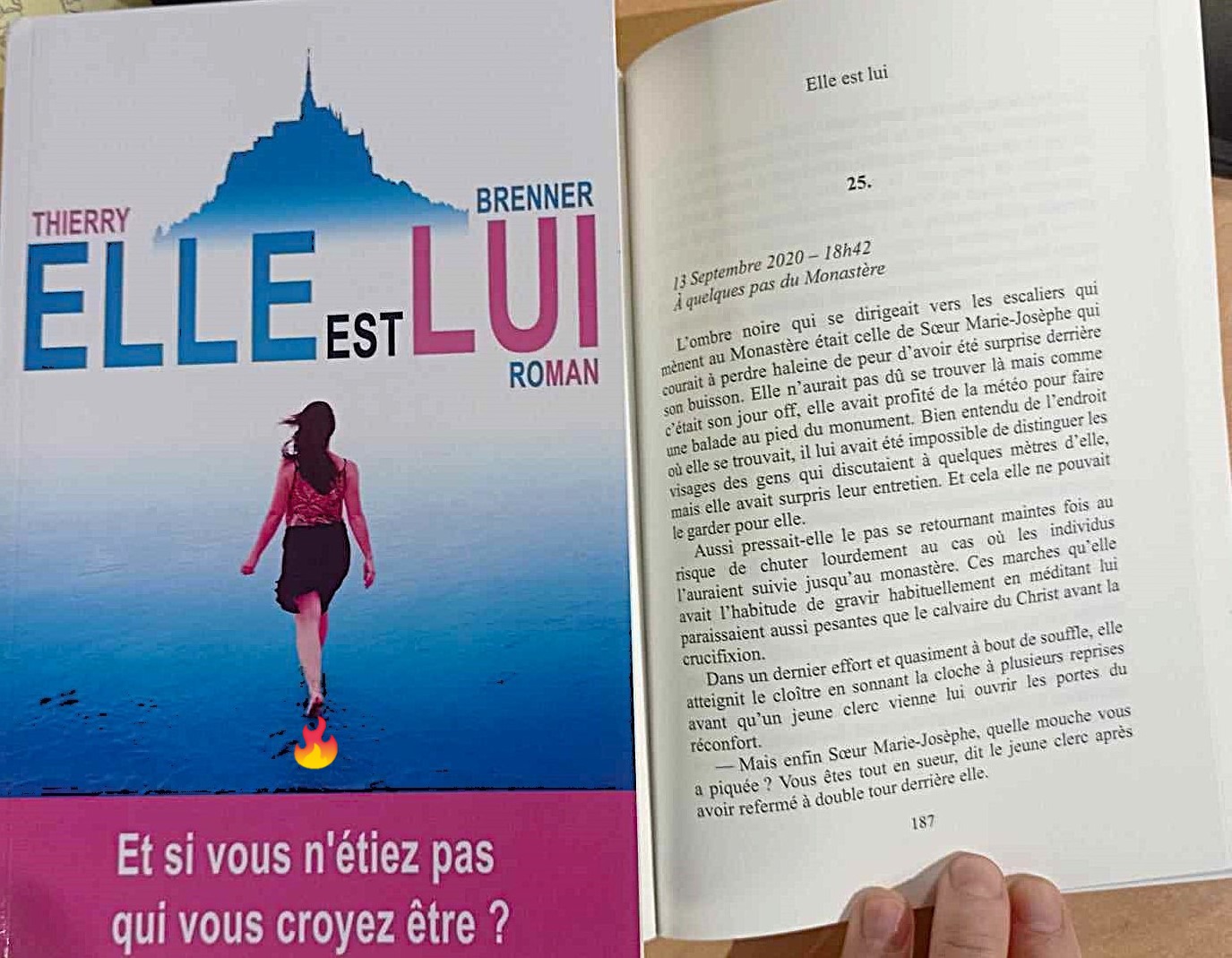 Ce qui se produit quand tu ouvres une page de mes romans. Et toi es tu prête à ça ?
#elleestlui #booktok #deepcomedy #humourbritish #nonsense #chicklit thierrybrenner.com
Le Pitch
Manon, romancière installée au Mont Saint-Michel, est en panne d'inspiration. Son dernier projet ? L'histoire de Thibault, un jeune homme brisé par la perte de sa compagne, qui tente de se reconstruire . Insatisfaite de son début, elle jure, claque son ordi et file sous la douche pour se calmer… À son retour, elle commence à réclamer de l'aide en ligne mais n'a pas le temps de finir son message : **Thibault. lui apparaît à l'écran**. Comment un personnage peut-il s'échapper d'un roman pour s'inviter dans la vie de son auteur ? Entre absurdité et vertige existentiel, Manon et Thibault vont devoir cohabiter dans une aventure pleine d’humour où fiction et réalité s'emmêlent dangereusement."