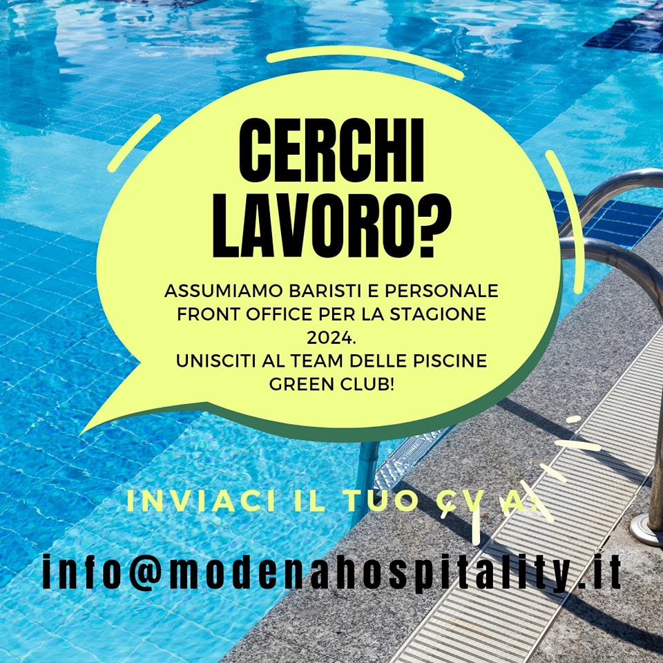 Cominciamo a pianificare la nuova stagione 2024! Se stai cercando un lavoro estivo che sia dinamico e stimolante, cogli l'opportunità di unirti al nostro team!
Stiamo cercando BARISTI e ADDETTI FRONT DESK CON ESPERIENZA e con conoscenza della lingua inglese, con disponibilità per tutti i weekend e festivi con un giorno di riposo. Impegno richiesto da maggio a settembre.
Non perdere l'occasione! L' ambiente è giovane e informale, ma massima serietà e professionalità sono valori per noi fondamentali.
👉 INVIA LA TUA CANDIDATURA PER EMAIL all'indirizzo info@modenahospitality.it , possibilmente corredata di foto e soprattutto i contatti ai quali potremo richiamarti per un primo colloquio conoscitivo.