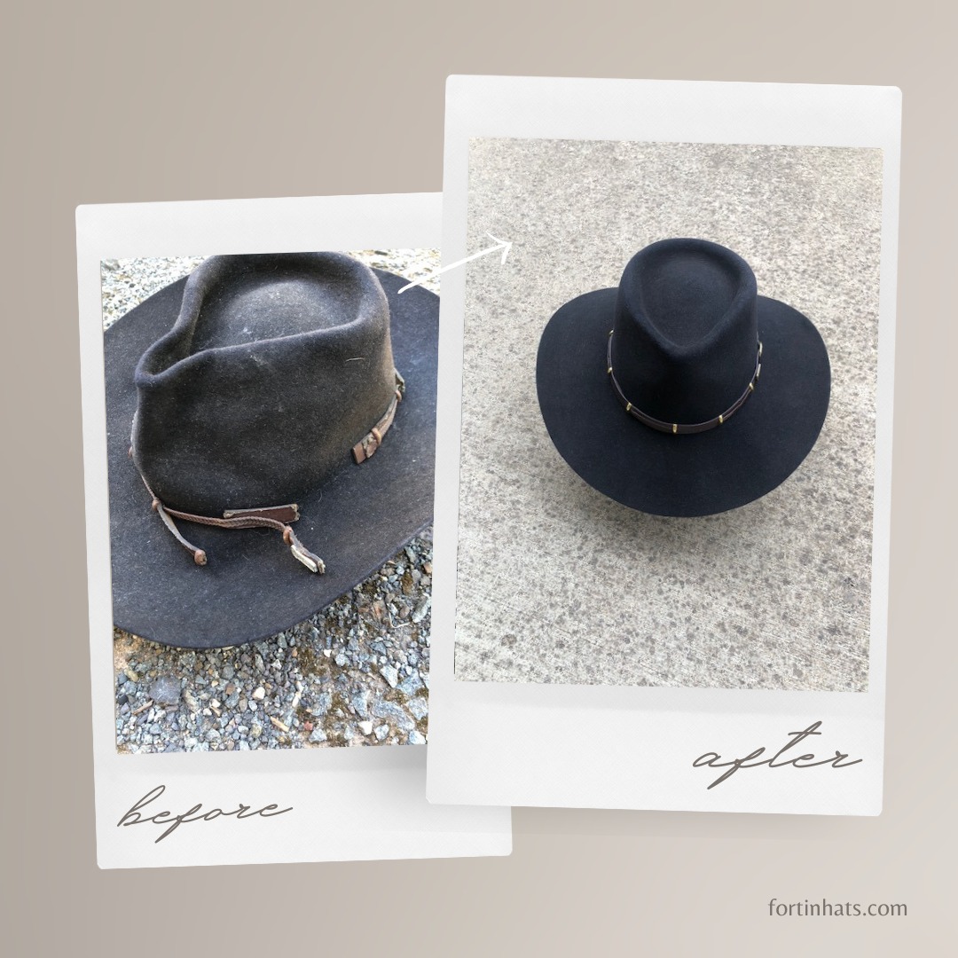 Resurrecting Heritage: 🎩✨
Proud to share the transformation of this Akubra hat! Once worn by the father, now revived to its former glory. 🌟 Resized, cleaned, reshaped, and re-stiffened to perfection. The 'Boss' style brim and 'Cattleman' top restored to honor its original elegance. With authentic Akubra new bands inside and out, satin lining inside, it's ready for another lifetime of memories. 💼🐎
#Akubra #HatRestoration #HeritageRevived #Fortinhats