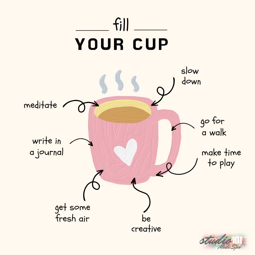 REMINDER: Fill your cup!
Taking time for yourself is essential for maintaining balance and well-being. Whether it's enjoying a quiet moment, engaging in a favorite hobby, or treating yourself to something special, self-care is a powerful way to recharge and nurture your mind, body, and soul.
You deserve it! 😍
#Studio101medispa #selfcare