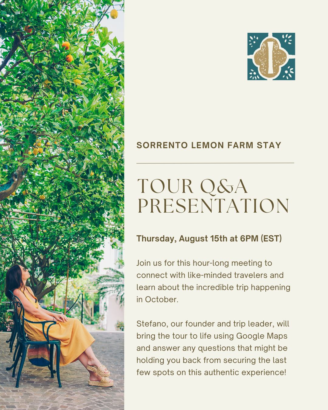 Bring a glass of wine and your love for Italy to this interactive, live virtual experience, where you'll learn about the trip of a lifetime from the comfort of your home! ๐โโจ
Sign up at www.iforitalia.com/event-details/sorrento-presentation to attend!