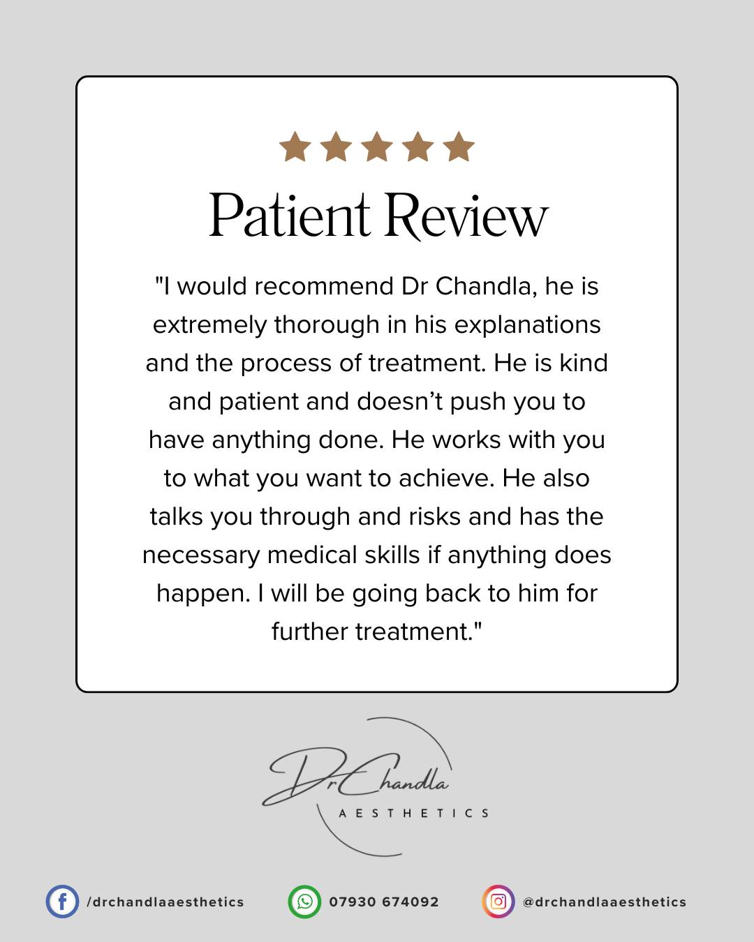 Another lovely review from a happy patient!
It was an absolute pleasure to treat this patient and the kind words are much appreciated. - Review received on Google & Trustpilot.
For your own bespoke treatment plan with 5 star service book your Free Consultation in with Dr Chandla Aesthetics today (or fill in the online consultation form!)
Dr Chandla Aesthetics is a Doctor Led Medical Aesthetics Clinic.
WhatsApp: 07930674092
Email: info@drchandlaaesthetics.co.uk
www.drchandlaaesthetics.co.uk
#aestheticsbirmingham #aestheticswestbromwich #aestheticssolihull #aestheticsdoctor #aestheticsdoctorbirmingham #aestheticsdoctorsolihull #aestheticsdoctorwestbromwich #aestheticsdoctorwestbrom