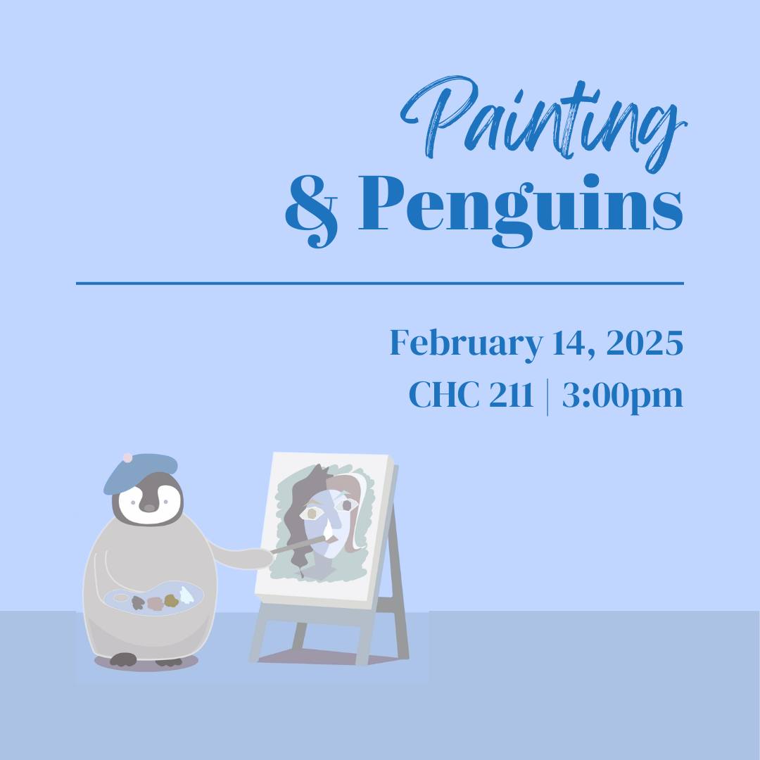 Our February event is this Friday! We'll be in the grad lounge eating chocolate, painting from a Bob Ross tutorial, and playing some Clumsy, Heroic, Adorable, Anticapitalist Penguins Vs Business Goose’s Ivory Tower. Bring your creativity, and we'll see you at 3:00pm!
#gradlife #ucalgarylinguistics #ucalgary #gradschool #graduateschool #studentlife #bobrosspainting #bobrosstutorial #clumsyheroicadorableanticapitalistpenguins