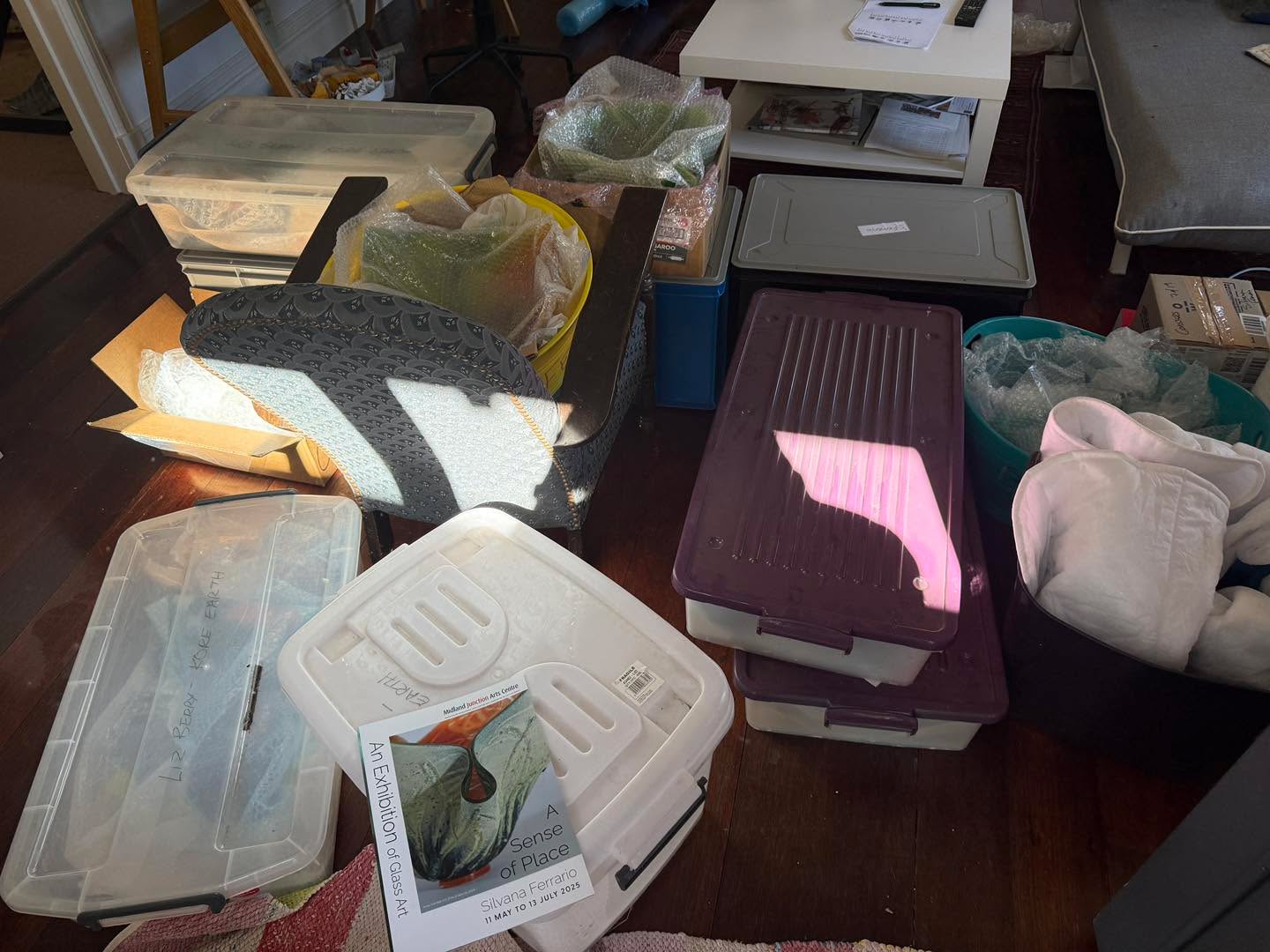 Starting to set up my solo exhibition. So many boxes! Made good progress today thanks to Clare and Jacob from MJAC. Will be ready for opening on 10 May. If you want to come to the opening please register with Midland Junction Art Centre. Otherwise the exhibition is open to 13 July.