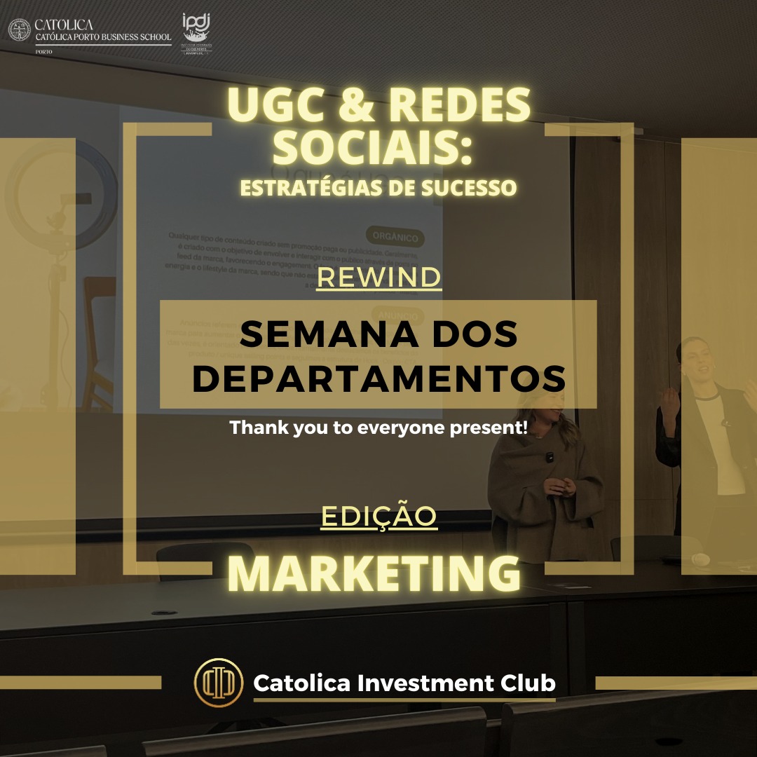 📢 UGC e Redes Sociais: Estratégias de Sucesso! 🚀
A semana do Departamento de Marketing trouxe-nos um evento inesquecível, onde mergulhámos no mundo do User-Generated Content (UGC) e das estratégias de redes sociais! 📱💡
Com a ajuda das nossos incríveis oradoras – Ana Silva (@onecontent.studios) e Barbara Sousa (@itsbarbarasousa) – explorámos as melhores práticas para criar conteúdo autêntico, construir uma identidade digital forte e adaptar estratégias às tendências do mercado. 🔥
Durante o workshop, aprendemos algumas base sobre o UCG, como contar histórias envolventes e maximizar o impacto das nossas publicações. A partilha de experiências e insights das nossas convidadas foi fundamental para inspirar todos os participantes a levarem a sua presença digital a outro nível! 🚀✨
Obrigada a todos os que marcaram presença e tornaram este evento tão especial! Fiquem atentos porque mais iniciativas estão a caminho. Até breve! 🔜