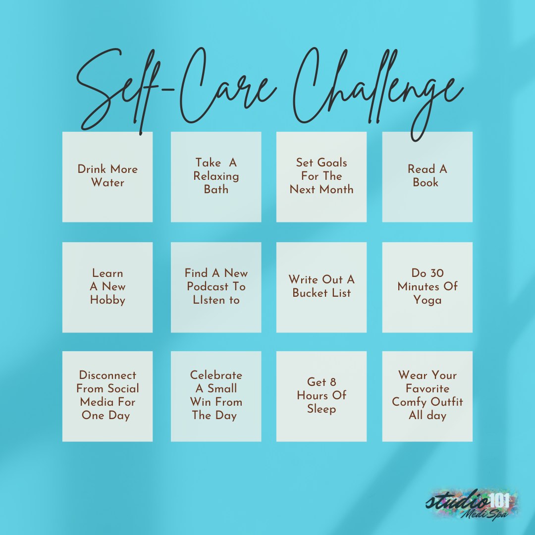 Join our self-care challenge! Stay hydrated, get moving with exercise, explore a new hobby, or dive into a good book. Let’s make wellness a priority together! 🌟💧📚🏃♀️
#SelfCareChallenge #WellnessJourney #HealthyHabits #studio101medispa
