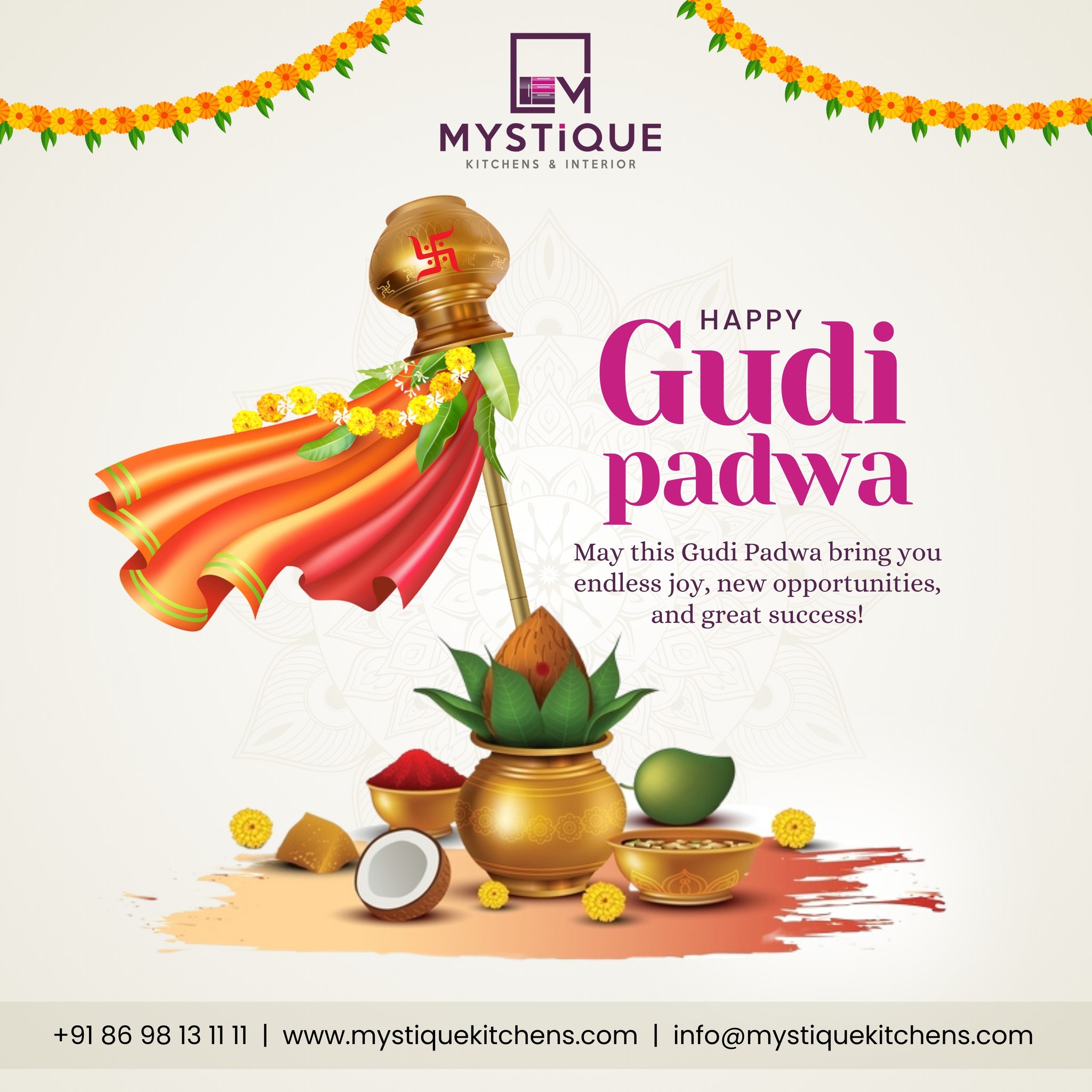 🌿✨ आपल्याला आनंदी आणि समृद्ध गुडी पडव्याच्या शुभेच्छा! ✨🌿
A new year brings new opportunities and fresh beginnings! 🏡🌸
May this auspicious festival fill your home with happiness, prosperity, and success. Let’s welcome positivity and make our spaces as beautiful as our dreams! ✨
🏠 Mystique Kitchens & Interiors – Turning your dream spaces into reality!
#HappyGudiPadwa #NewBeginnings #FestiveVibes #ProsperityAtHome #mystiquekitchensandinteriors #GudiPadwa2025