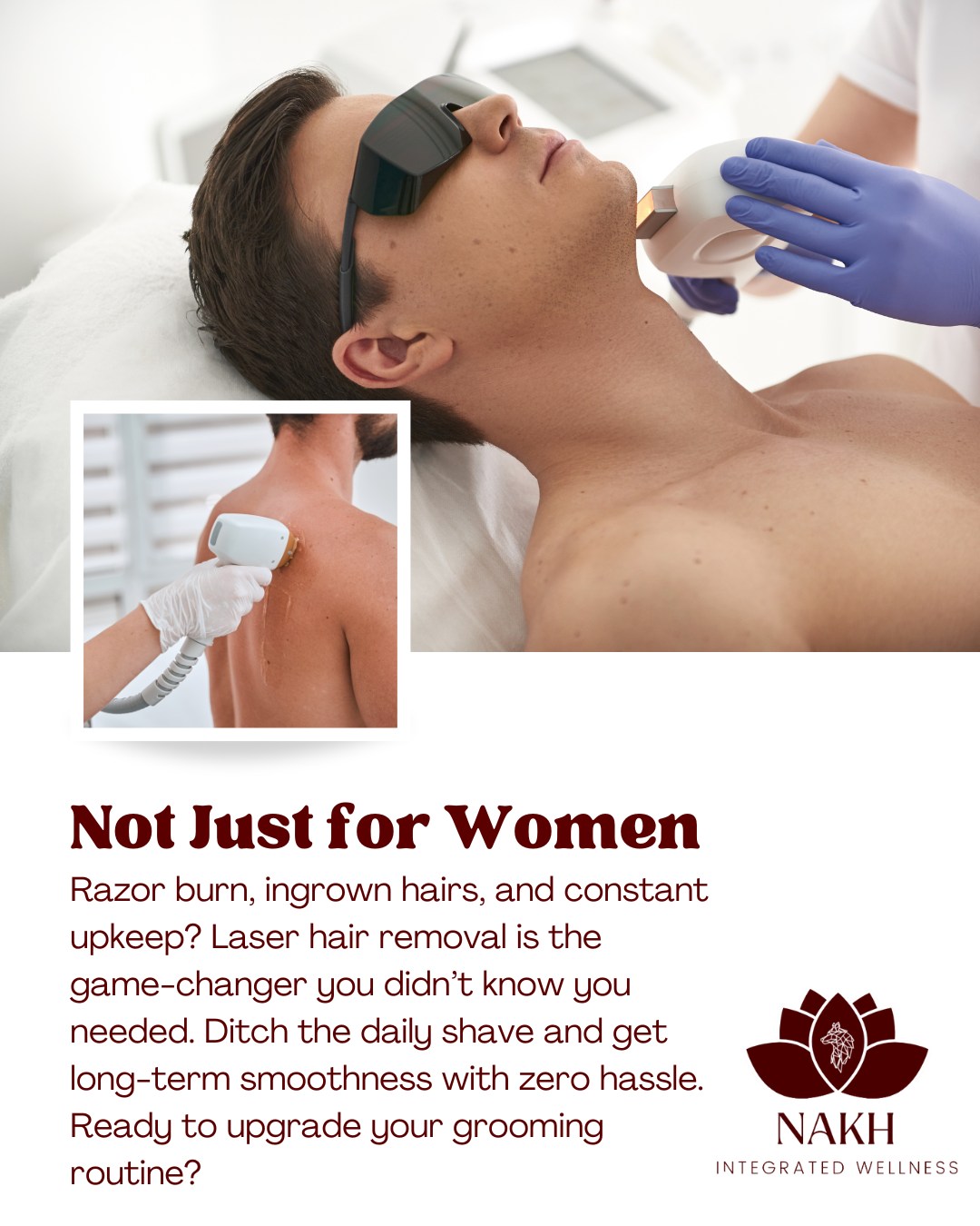 Tired of constantly shaving your back, chest, or neck? Laser hair removal gives you:
✔️ Long-term smoothness (no more stubble!)
✔️ Less irritation & razor burn
✔️ Confidence all year round
Book your laser hair removal at NAKH Integrated Wellness in Edmonton & ditch the razor for good!
Tag a guy who NEEDS this!
#LaserHairRemovalForMen #EdmontonWellness #GroomingGoals #MenSelfCare #HairFreeCareFree