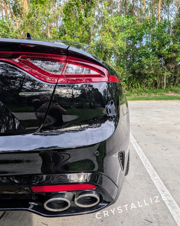 Black cars are always a challenge, but the results speak for themselves! This Kia Stinger GT came in with paint that needed some serious TLC—light swirls, etched water spots, and even tree sap were all taking away from its glossy potential.
After a thorough paint correction, we restored its deep, mirror-like shine, proving once again that black may be the most demanding color, but it’s also the most rewarding.
The cream leather interior also got the full treatment, leaving it looking fresh and luxurious.
Check out the before photos to see the transformation—we love turning imperfections into perfection!
The customer’s reaction? Another happy Crystallize Mobile Detailing client!