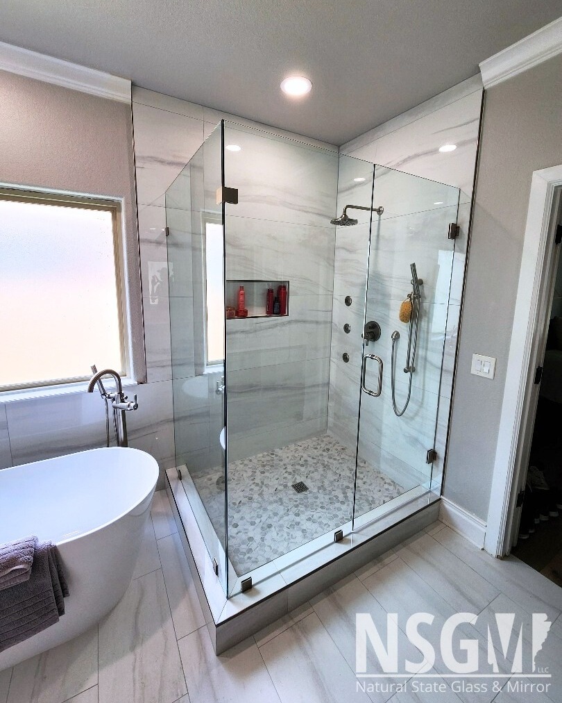 The shower enclosure pictured is a Frameless style 90° turnback. We LOVE these 90° showers they are so open and airy, the amount of light they let in is to die for!
-
📞Call us at (479) 856-8500 to schedule your free estimate today!
🌐Visit us online by clicking the link in our bio!
📍Come see us in person! At 13293 Puppy Creek Rd Springdale, AR.
#FreeEstimates #nwarksmallbusiness #NSGM #naturalstate #naturalstateglassmirror #glass #NWA #customshower #showerdesign #springdalear #rogersar #bentonvillear #fayettevillear #lowellar #bellavistaar #bathroomdesign #interiordesign #luxurybathroom #nwabusiness #northwestarkansasbusiness #glasscompany #customglassshower #customglass #LuxuryShower #Arkansas #nwahomes #homeimprovement #nwarkansas #glass #framelessshower
