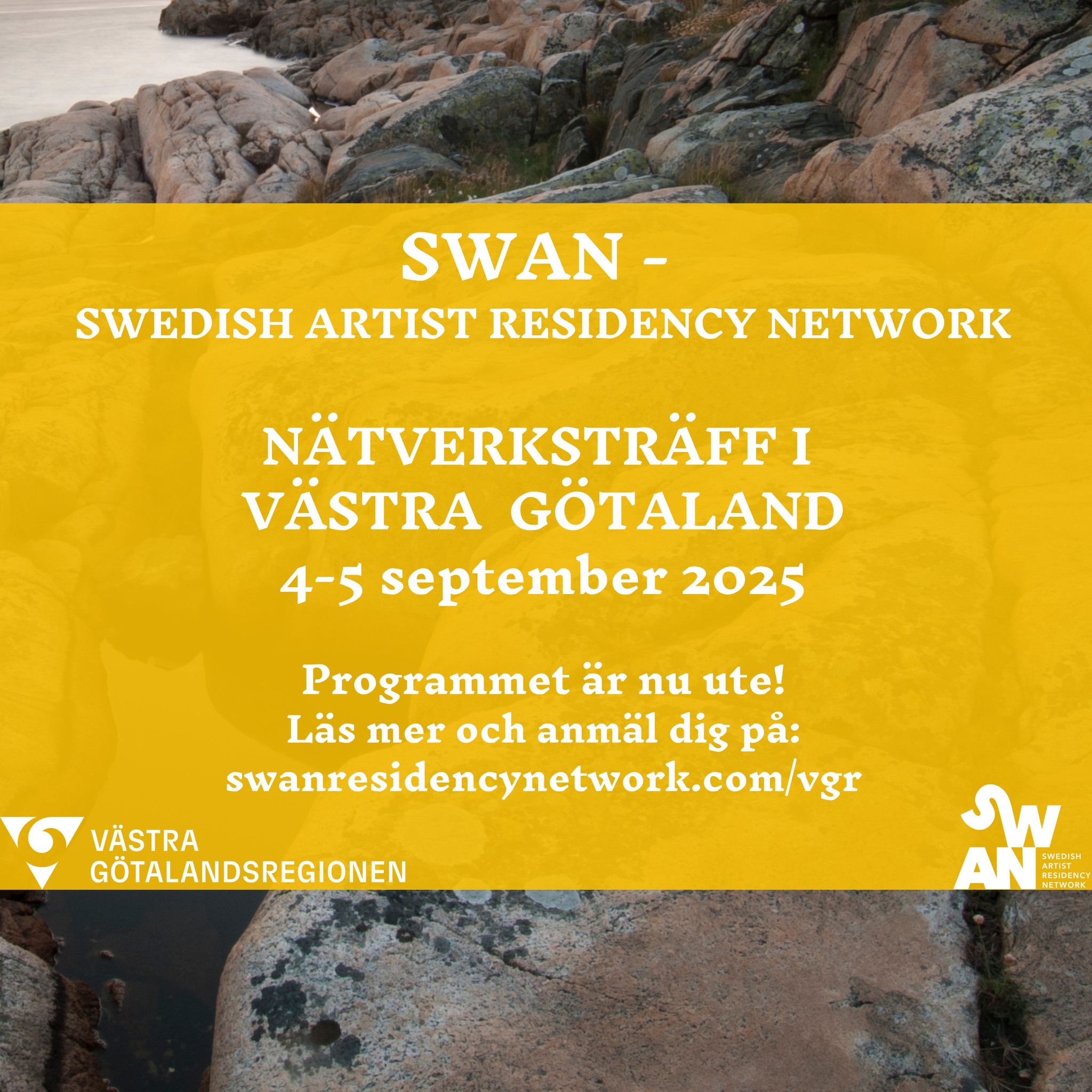 Varmt vÀlkommen att anmÀla dig till SWAN:s nÀtverkstrÀff för residensarrangörer den 4-5 sep 2025!
HÄllpunkter: Vi inleder programmet pÄ Konstepidemin i Göteborg pÄ morgonen torsdagen den 4 september. DÀrifrÄn kör vÄr buss till Gerlesborg i BohuslÀn. DÀr besöker vi bl.a Gerlesborgsskolan och Scenkonst Gerlesborg, och övernattar i omrÄdet.
PÄ fredagen hÄlls programmet pÄ Vitlycke Centre for Performing Arts.
Kl 14:00 fredag den 5 september lÀmnar vi Vitlycke för Äterresa till Göteborg.
Det blir tvÄ intressanta dagar fyllda av möten och inspirerande residens, kunskapsutbyten och resor genom vÀstkustens vackra landskap.
Vi ser fram emot att ses!
NÀtverkstrÀffen Àr kostnadsfri (utöver boende).
BegrÀnsat antal platser, först till kvarn.
För program och anmÀlan, se: swanresidencynetwork.com/vgr
Evenemanget Àr finansierat av VÀstra Götalandsregionen och LÀngmanska Kulturfonden.
Organisationen SWAN finansieras huvudsakligen av KulturrÄdet.