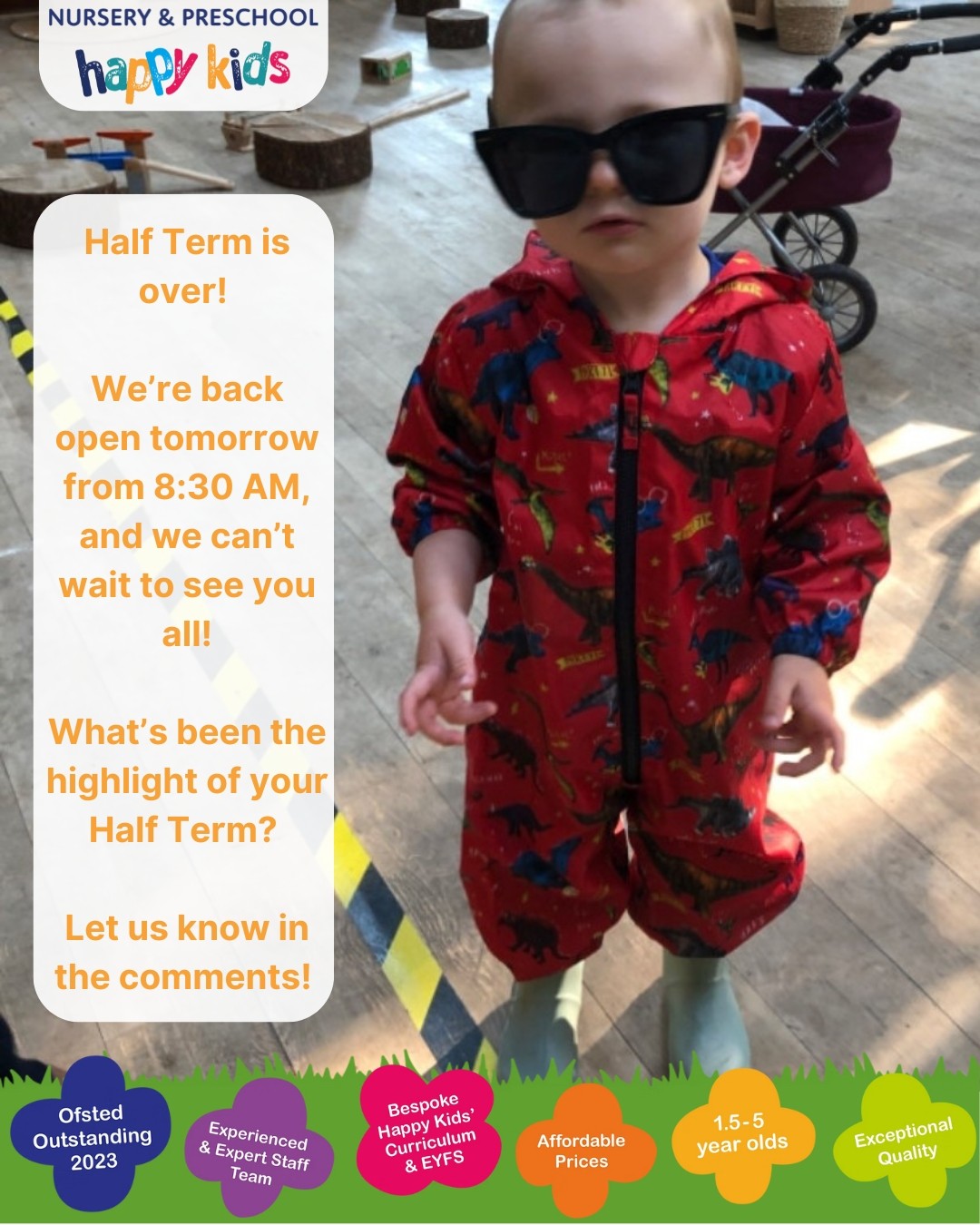 Half Term is Over!
We're back open tomorrow from 8.30am, and we can't wait to see you all!
What's been the highlight of your Half Term? Let us know in the comments!
#halfterm #happykids #altrincham #nursery #preschool #earlyyears #agreatplacetobe