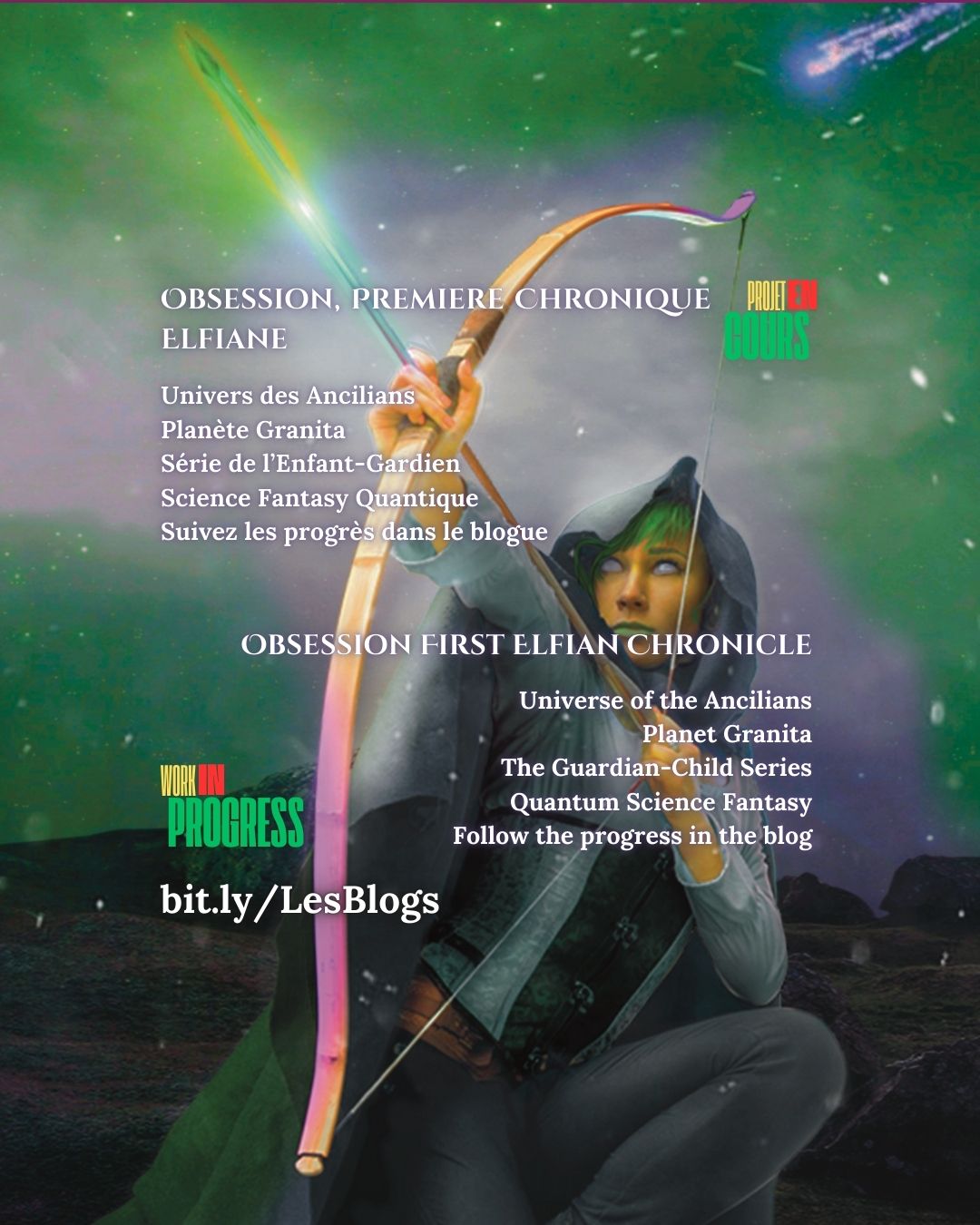 The blog is out! The anatomy of a novel, back to week A with a new project. Discover the writing process; follow the progress as translate Obsession, the first Elfian chronicle, a science fantasy novella from the Guardian-Child Series. Read the next excerpt from Homecoming, a science fantasy novella from the Guardian-Child Series.
bit.ly/LesBlogs
Le blog est là! L’anatomie d’un roman, retour de la semaine A avec un nouveau projet. Découvrez le processus d’écriture, suivez la progression de la traduction anglaise de la première chronique elfiane de l’Enfant-Gardien 4, Obsession, une science fantasy de la série de l’Enfant-Gardien. Lisez la suite de l’extrait de Retour au bercail, une science fantasy de la série de l’Enfant Gardien.
#abalabee #ancilians #sciencefantasy #fictionblogs #blogfiction