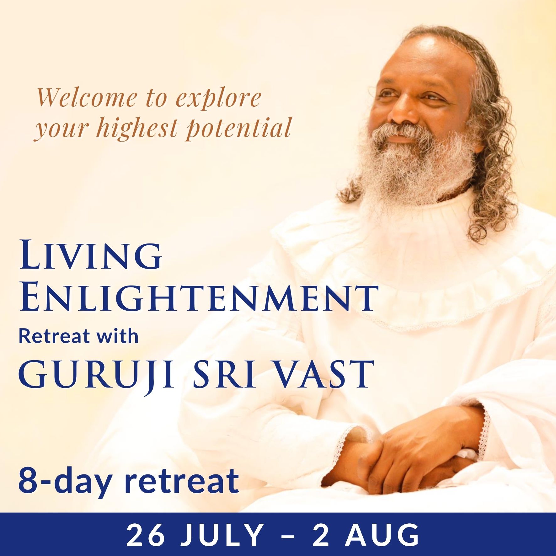 Embark on a transformative inner journey in the presence of the living Master Guruji Sri Vast. This 8-day retreat is a unique opportunity to receive spiritual guidance in the timeless Teachings of an enlightened Master.
"My Teachings are nothing but my life. I cannot separate my living and the Teachings. I cannot do two things at the same time. So I choose to live. And my life is nothing but my celebration. And my celebration is nothing but my message."
– Guruji Sri Vast
The message is a grounded, awakening spirituality, directly applicable in our practical everyday life. It is an inspiration to connect ourselves with every moment naturally so that we can experience the wholeness of our own existence.
Register here:
www.divinya.org/living-enlightenment/
Link in bio.
LIVING ENLIGHTENMENT – Born Once Again
Retreat with Guruji Sri Vast
July 26 - August 2
In Divinya, south of Sweden
#GurujiSriVast #divinya #spiritualretreat #innerjourney #retreatsweden #enlightenedmaster #enlightenment