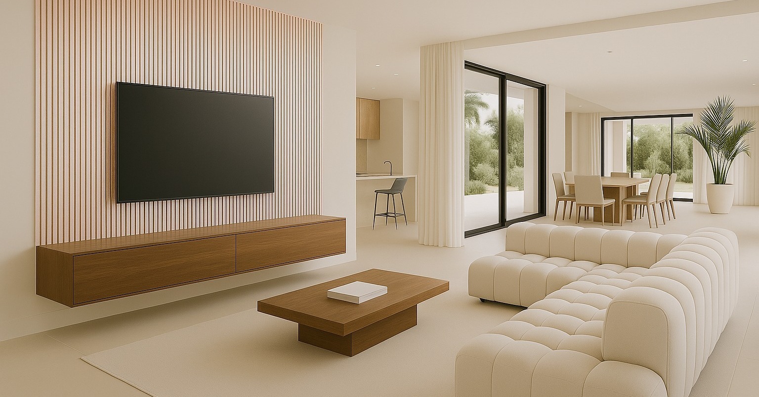 Clean, modern living room with calm tones and warm contrast.
Our Acoustic Panel Alu Brushed Rosegold brings subtle elegance to the media wall — combining a brushed aluminium surface in soft rose gold with a timeless, modern finish. Handcrafted in Sweden using premium, moisture-resistant MDF for lasting quality and style.
Salón moderno y limpio con tonos suaves y un contraste cálido.
Nuestro panel acústico Alu Brushed Rosegold aporta una elegancia sutil a la pared del televisor, con una superficie de aluminio cepillado en tono oro rosado y un acabado atemporal y moderno. Hecho a mano en Suecia con MDF de alta calidad resistente a la humedad para una estética duradera.