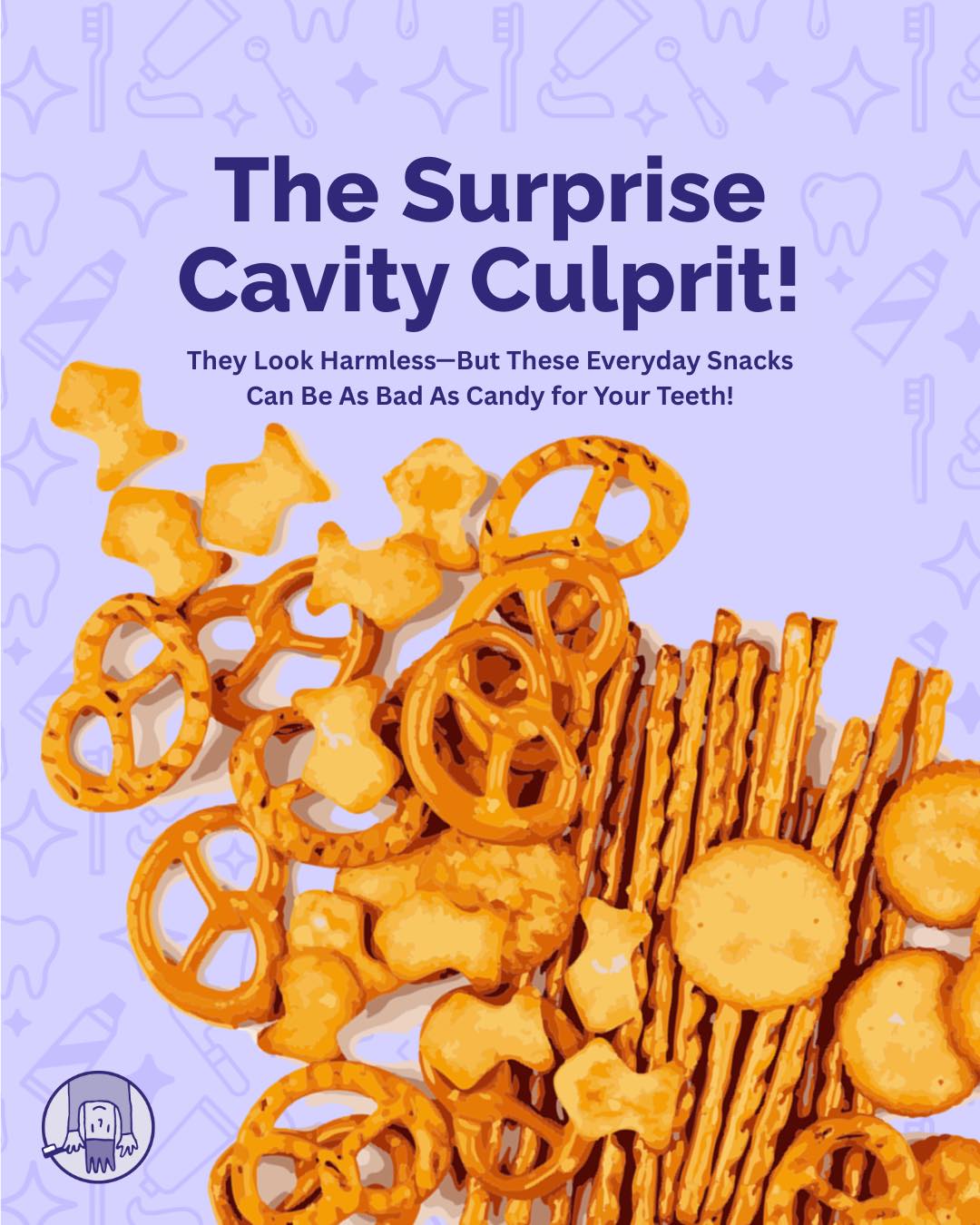 Crackers- the "Surprise" Cavity
Sometimes called the "surprise" cavity (More Chocolate, No Cavities by Roger Lucas, DDS), these are cavities not caused by the usual culprits like juice, candy or soda. There are different reasons why eating crackers can contribute to tooth decay. First, the starches in crackers, pretzels and cereals break down into sugars as they get jammed between teeth and into the crevices of teeth. We don't usually think of these snacks as cavity-promoting like sweet cookies or brownies, but they are one of the major risk factors for decay in children because they are offered throughout the day and they are extremely sticky. Both the length of time they are stuck to teeth and the frequency of popping them in as a presumed "healthy" snack each contribute to tooth decay.
It's best to stick with fresh fruits, cheese, and other whole foods instead of these highly processed, sticky carbs. As Dr. Lucas writes "Change the snack foods. Change the time. Don't get surprised!
#MillValley #PediatricDentistry #DrGilaDDS #TherapyDog #TherapyDog #MarinDentist #MarinDentist #DentalFunFacts #KidsSmile #OralHealthTips #ChildrensDentistry
