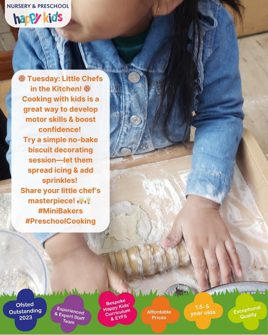 🍪 Tuesday: Little Chefs in the Kitchen! 🍪
Cooking with kids is a great way to develop motor skills & boost confidence!
Try a simple no-bake biscuit decorating session—let them spread icing & add sprinkles!
Share your little chef’s masterpiece! 👩🍳👨🍳
#MiniBakers #PreschoolCooking #happykids #nursery #preschool #altrincham #agreatplacetobe