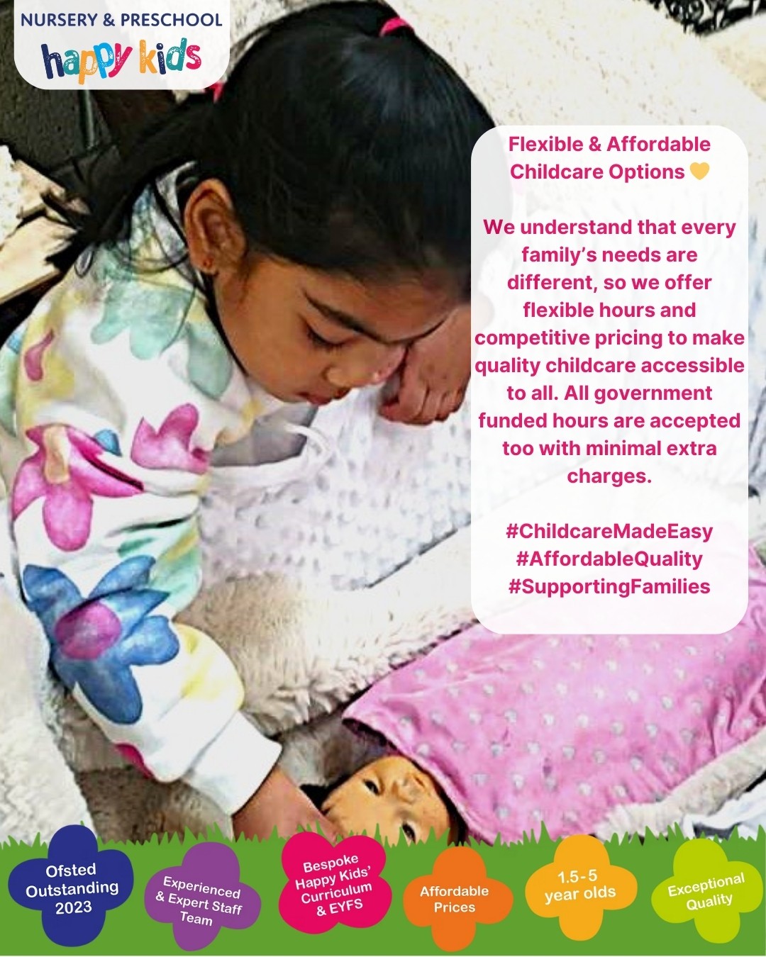 Flexible & Affordable Childcare Options 💛
We understand that every family’s needs are different, so we offer flexible hours and competitive pricing to make quality childcare accessible to all. All government funded hours are accepted too with minimal extra charges.
#ChildcareMadeEasy #AffordableQuality #SupportingFamilies #fundedhours #happykids #altrincham #earlyyears #flexiblehours