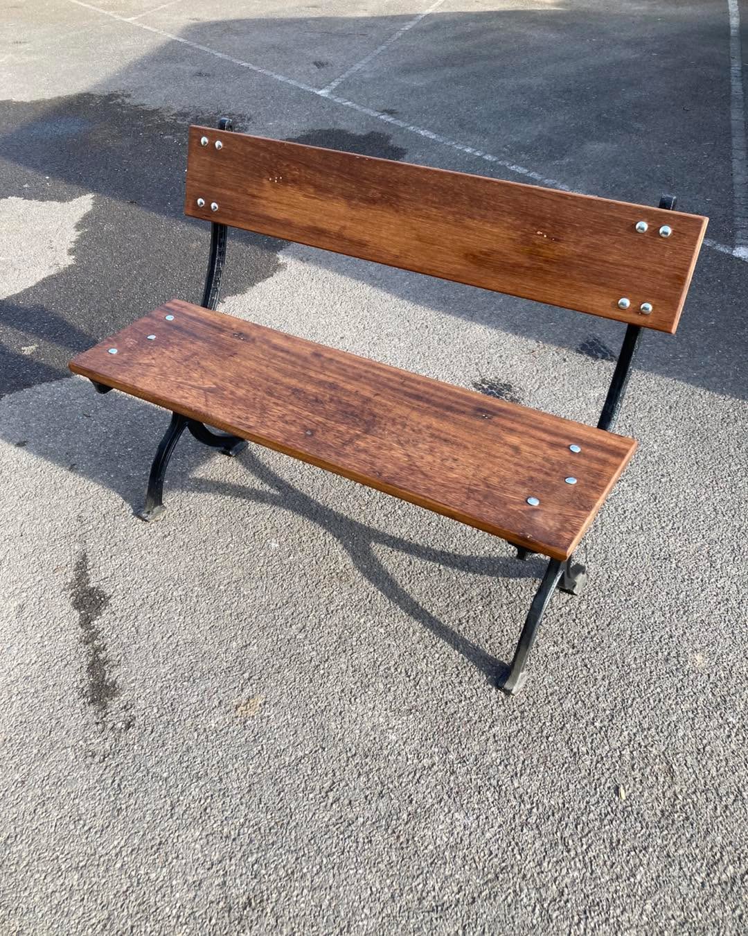 Need a seat in your garden?
Some time ago we picked up a number of Iroko (a tropical hardwood also known as African Teak) chemistry tables from a local school. They don’t look like much at first but underneath the paint is some lovely timber.
We’ve made up a couple of garden benches with black/green painted cast iron legs (£280 per bench) but still have plenty in stock for sale (£100 a top) as well. The tops are approx 1200x600mm
#garden #bench #gardenbench #reclaimed #timber #reclaimedtimber #gardenfurniture #sustainableliving #sustainablymade #shoplocal