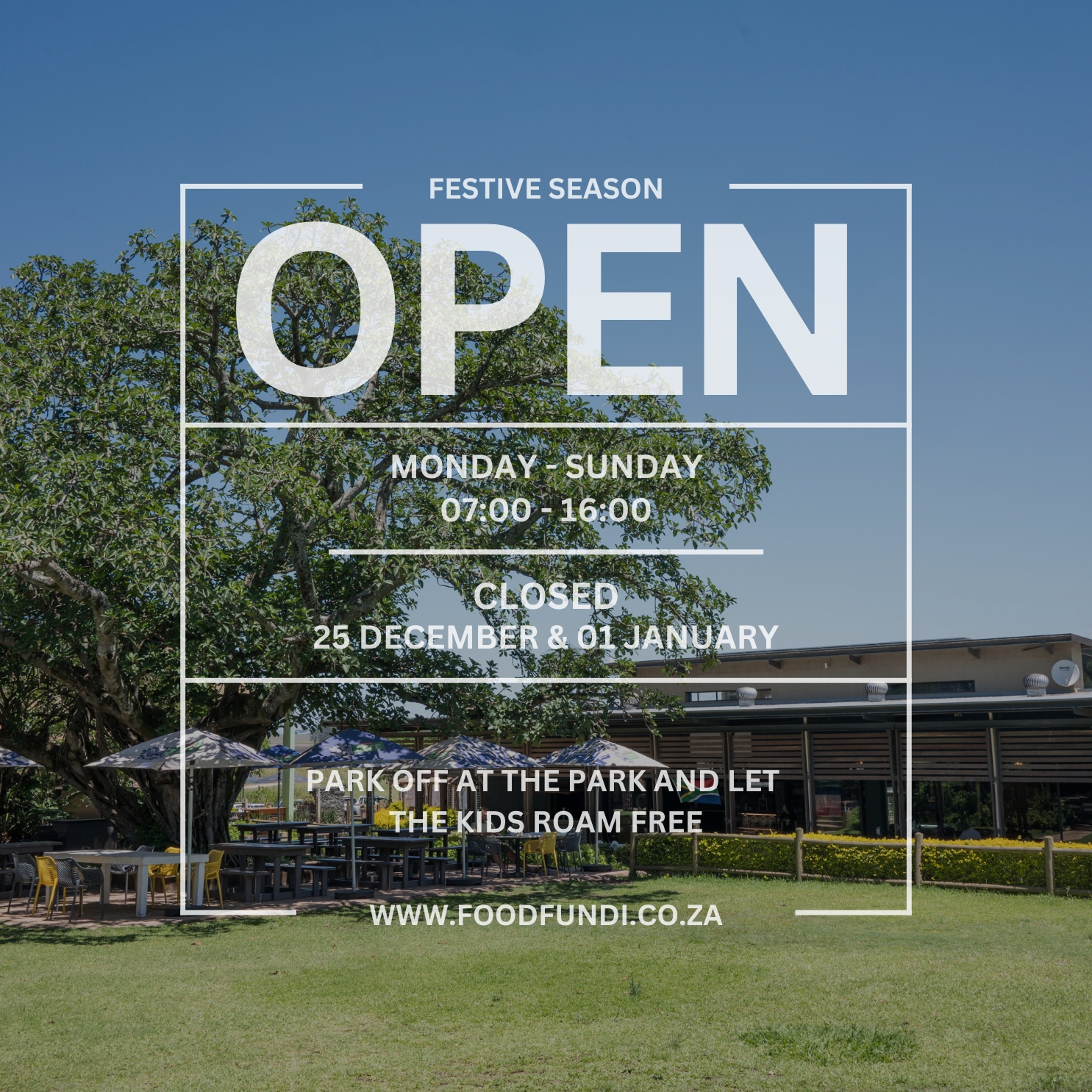 Please take note of our silly season Happy Hours 🥳
🥂 We are OPEN as usual Monday to Sunday, 7am - 4pm (ish!)
🥂 We are CLOSED 25 December (but open 24th and 26th)
🥂 We are CLOSED 01 January 2025 (but open 31 December and 02 January 2025 when you might need to visit us for a Bloody Mary or three.)
Please drive safely, and take care of each other. 🫶
Restaurant staff are placed under immense pressure at this time of year.
Be lekker.✌️