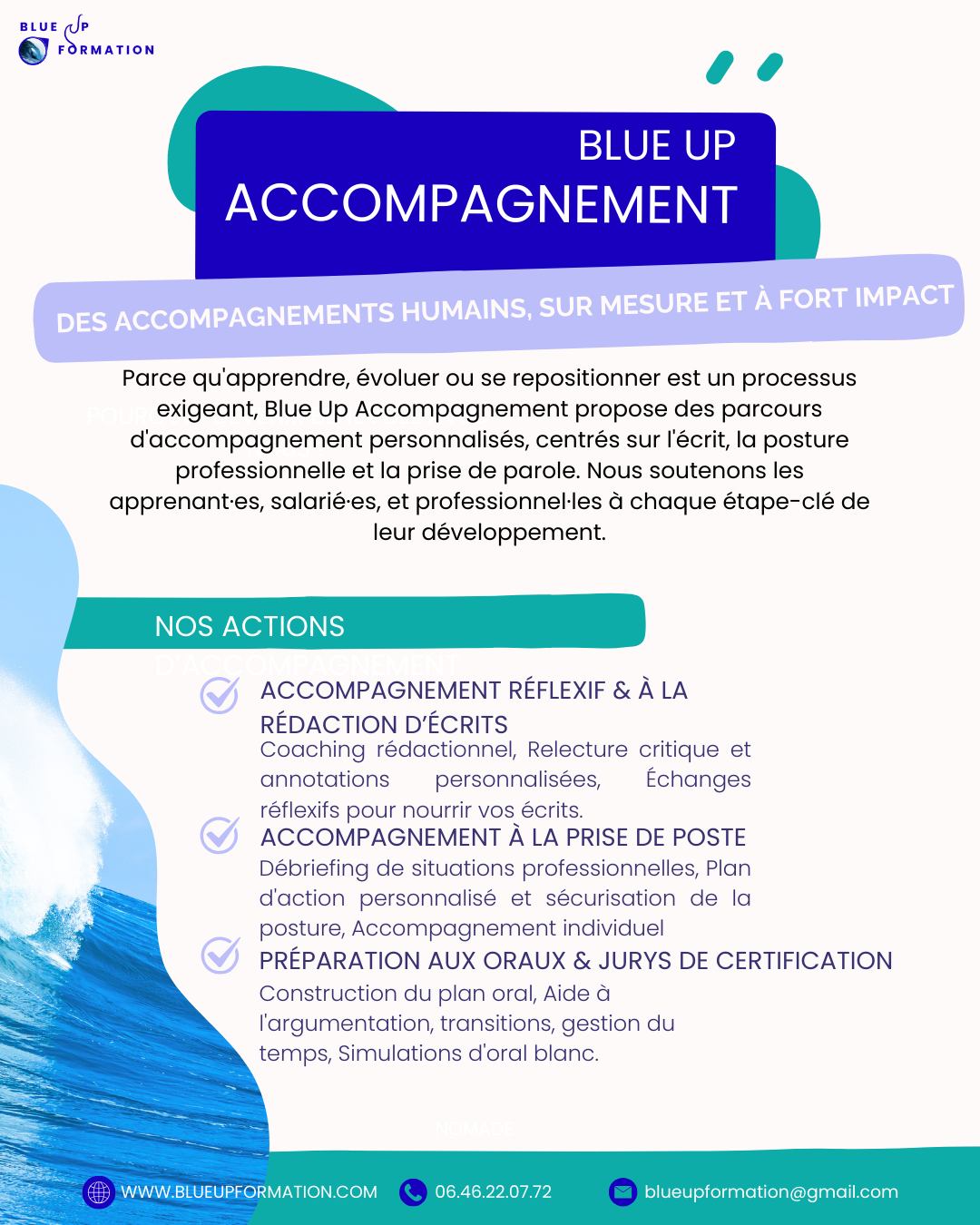Nous avons une belle nouvelle à vous partager 🎉
Blue Up lance une nouvelle offre d’accompagnement individuel pour soutenir celles et ceux qui apprennent, changent de voie, ou prennent de nouvelles responsabilités.
👉 Blue Up Accompagnement, c’est une approche humaine, structurée et sur mesure, pour vous aider à franchir les étapes clés de votre parcours avec confiance.
https://www.blueupformation.com/blueupaccompagnement
#accompagnement ##évolutionprofessionnelle